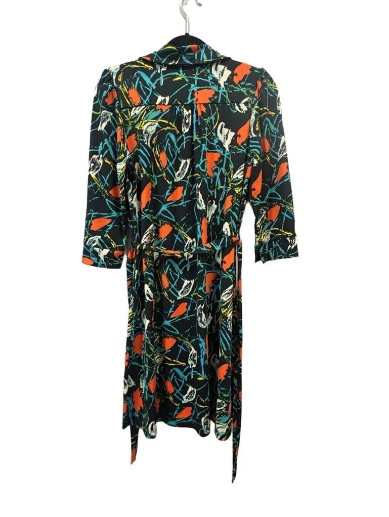 Louie Lucie Dress Black Abstract Print Belted Shirtdress Sz L 7