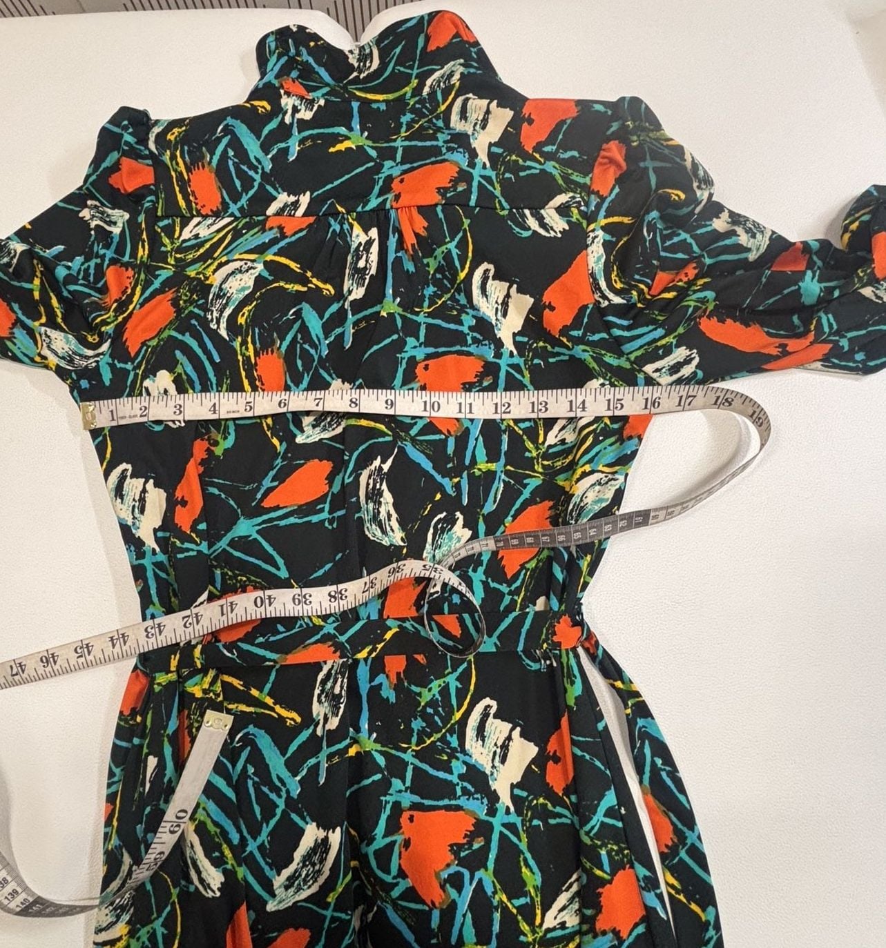 Louie Lucie Dress Black Abstract Print Belted Shirtdress Sz L 9