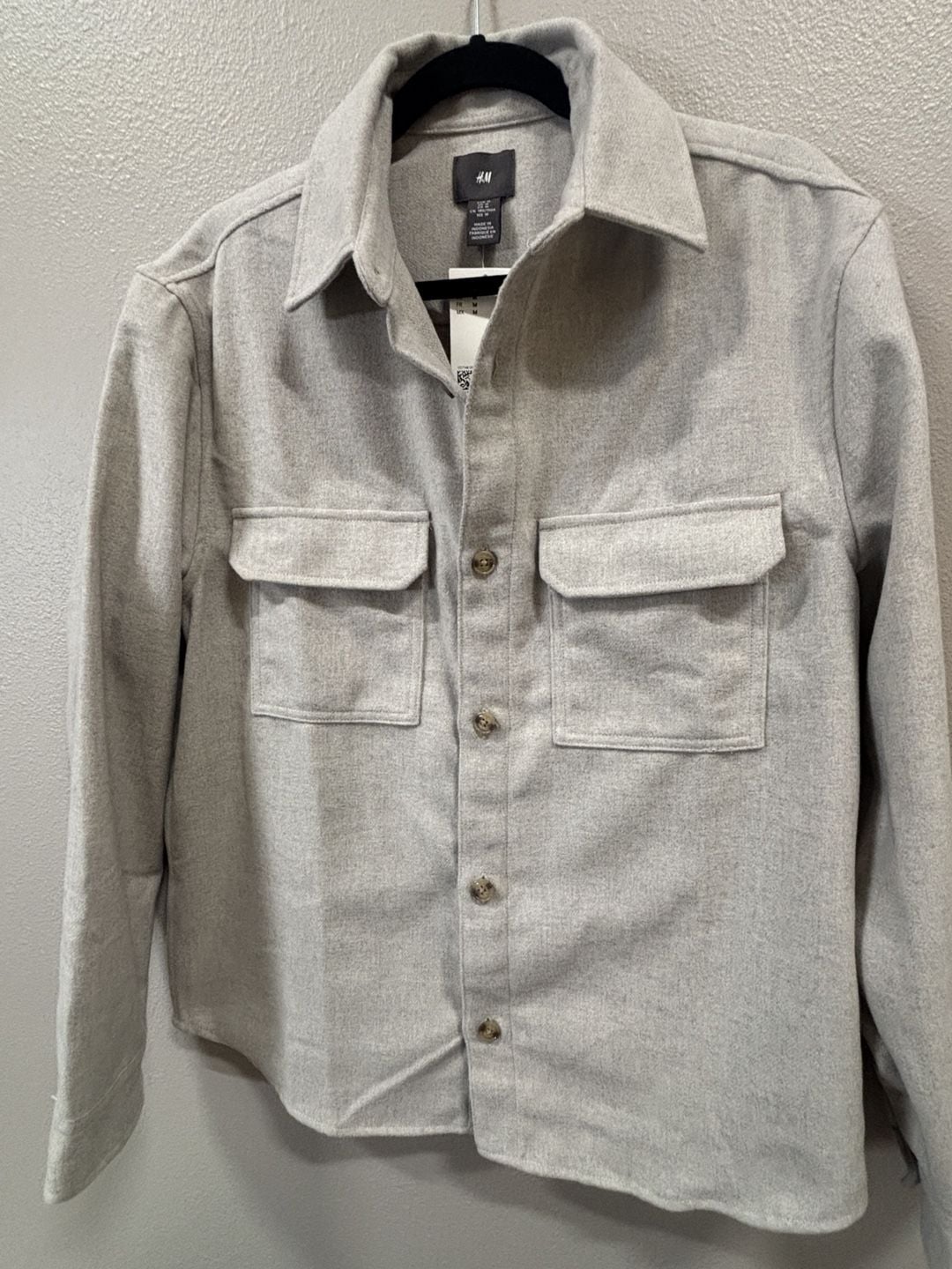 H&M Regular Fit Felted Overshirt Grey Button-Up Shacket Sz M 3