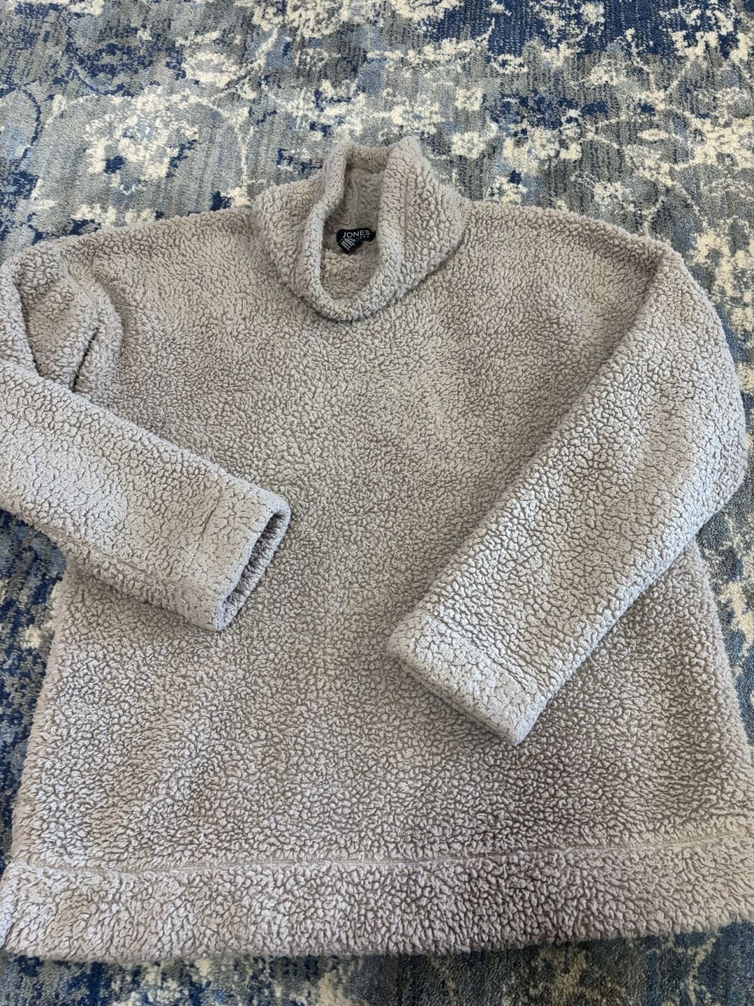 Jones New York Sherpa Pullover Size L Gray Fleece mock neck 1