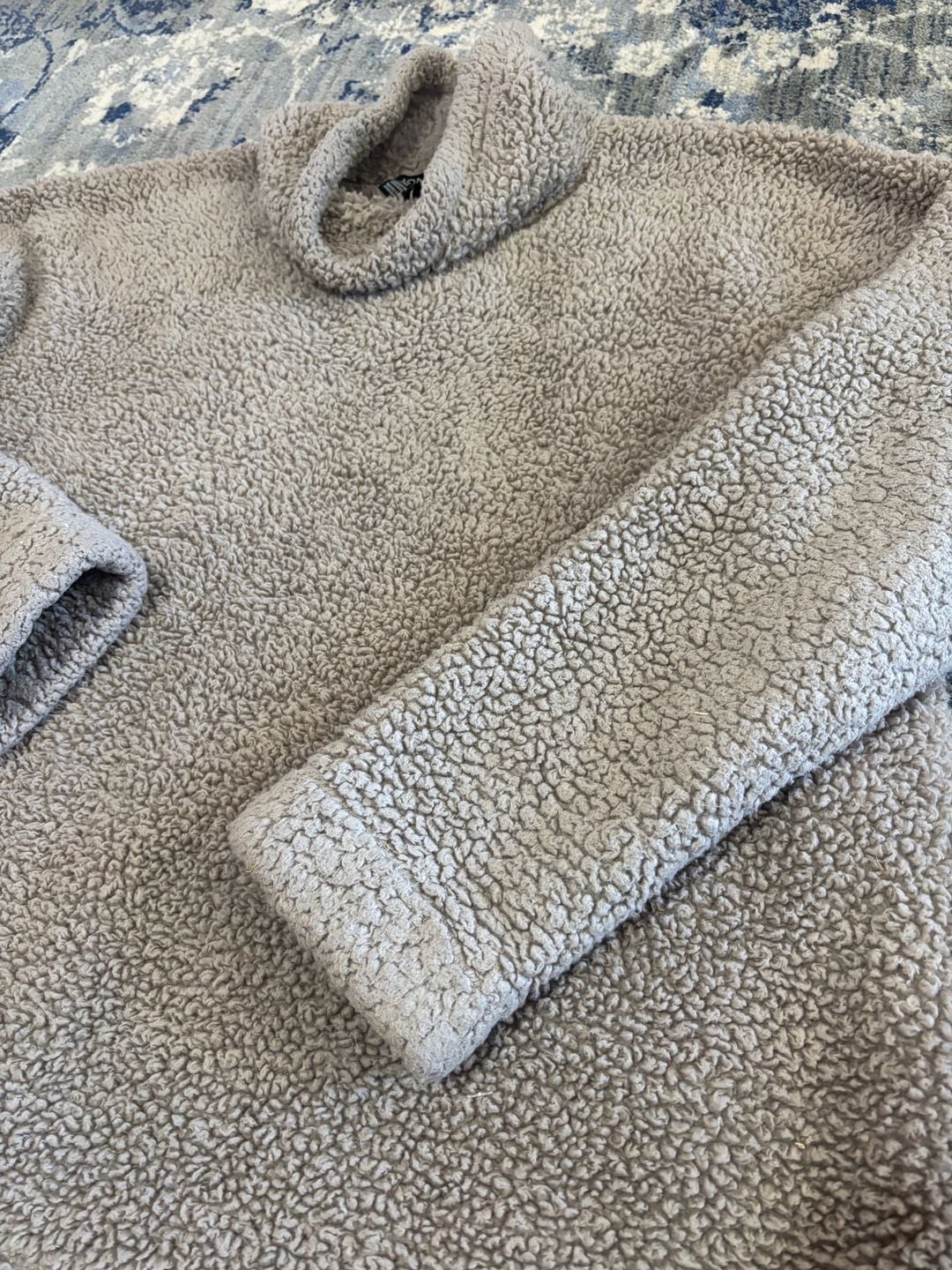 Jones New York Sherpa Pullover Size L Gray Fleece mock neck 2