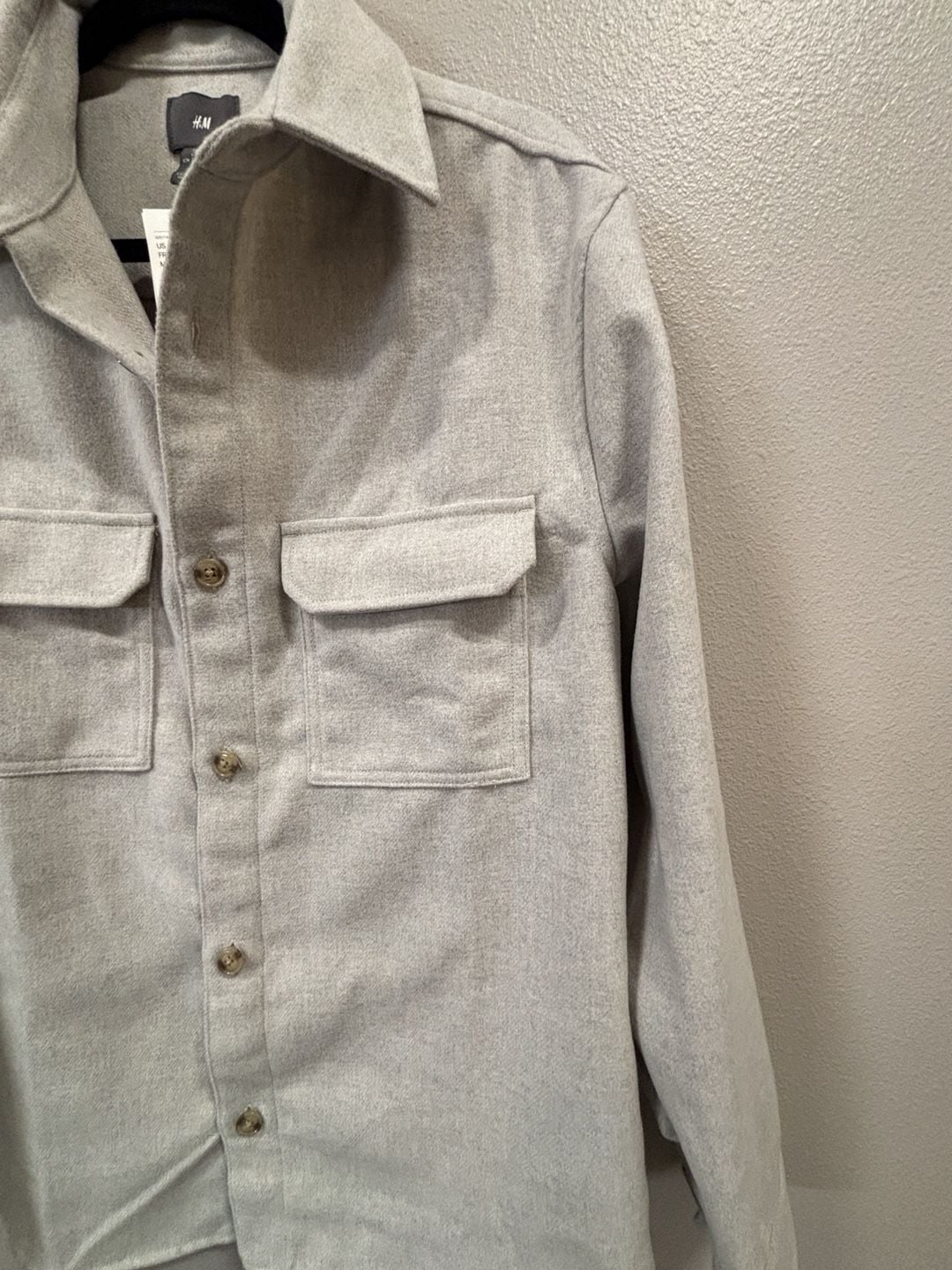 H&M Regular Fit Felted Overshirt Grey Button-Up Shacket Sz M 8