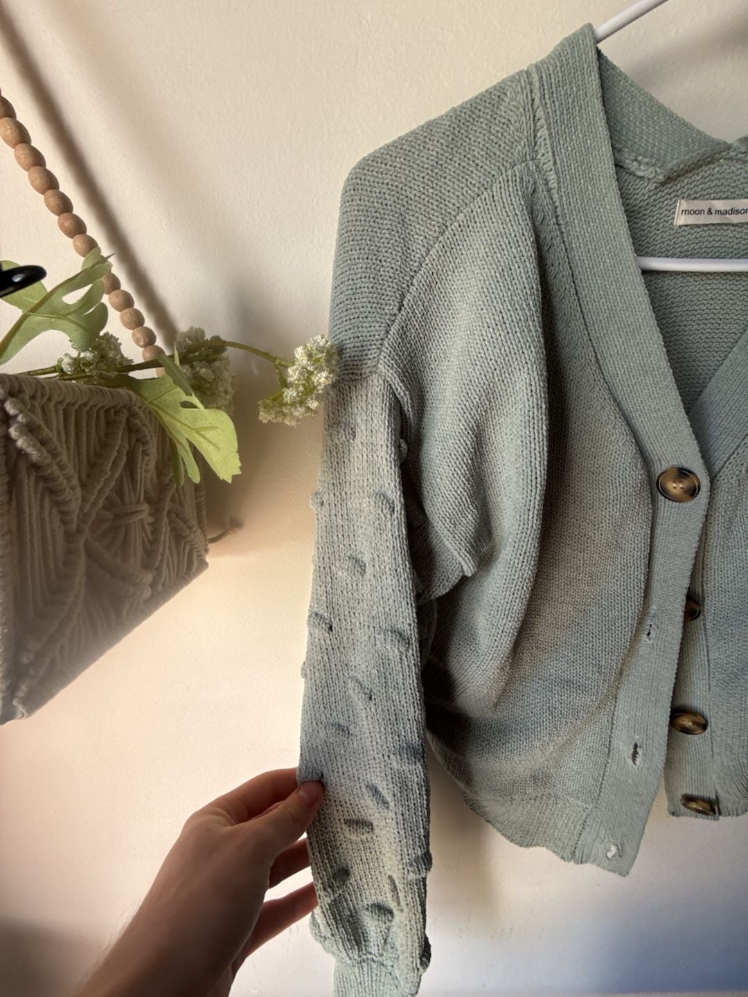 Cute Fall 🍁 Cardigan Size M Green Pom Pom Knit 4