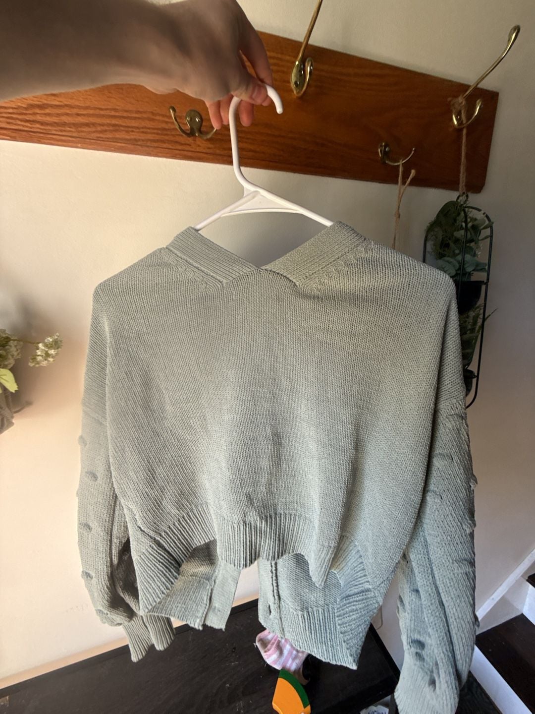 Cute Fall 🍁 Cardigan Size M Green Pom Pom Knit 7