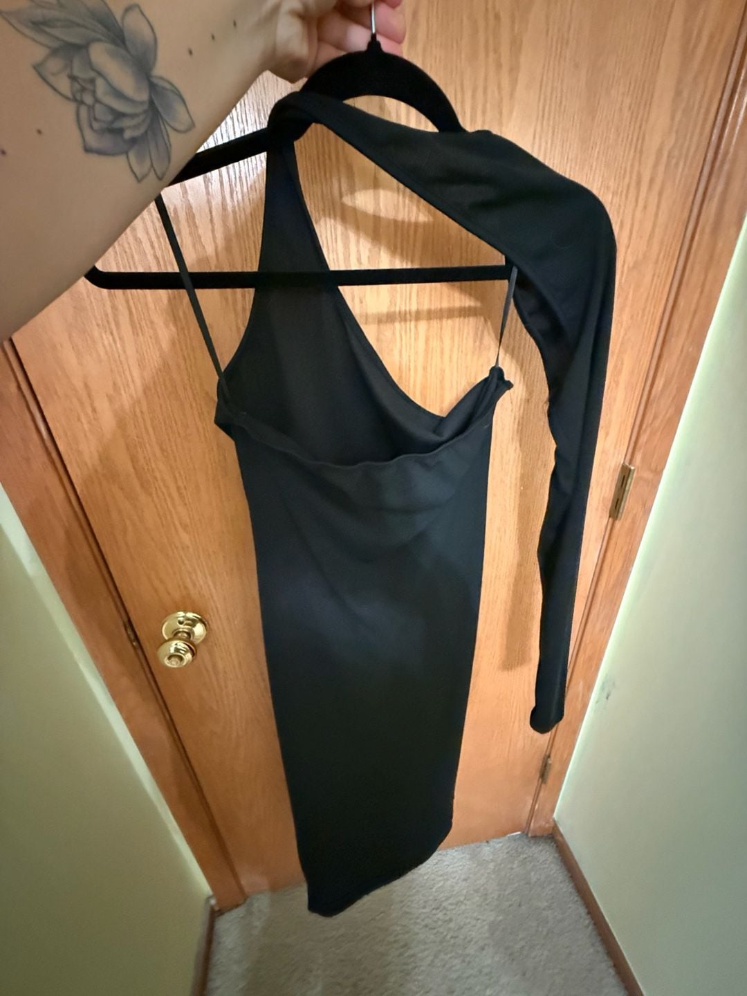 SHEIN One Shoulder Dress Size US 6 Black Asymmetric Maxi 4
