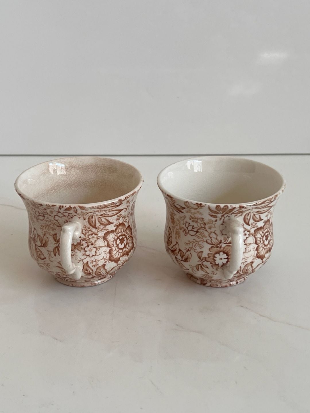 James Kent Old Foley Staffordshire Brown Transferware Tea Cup Pair 5