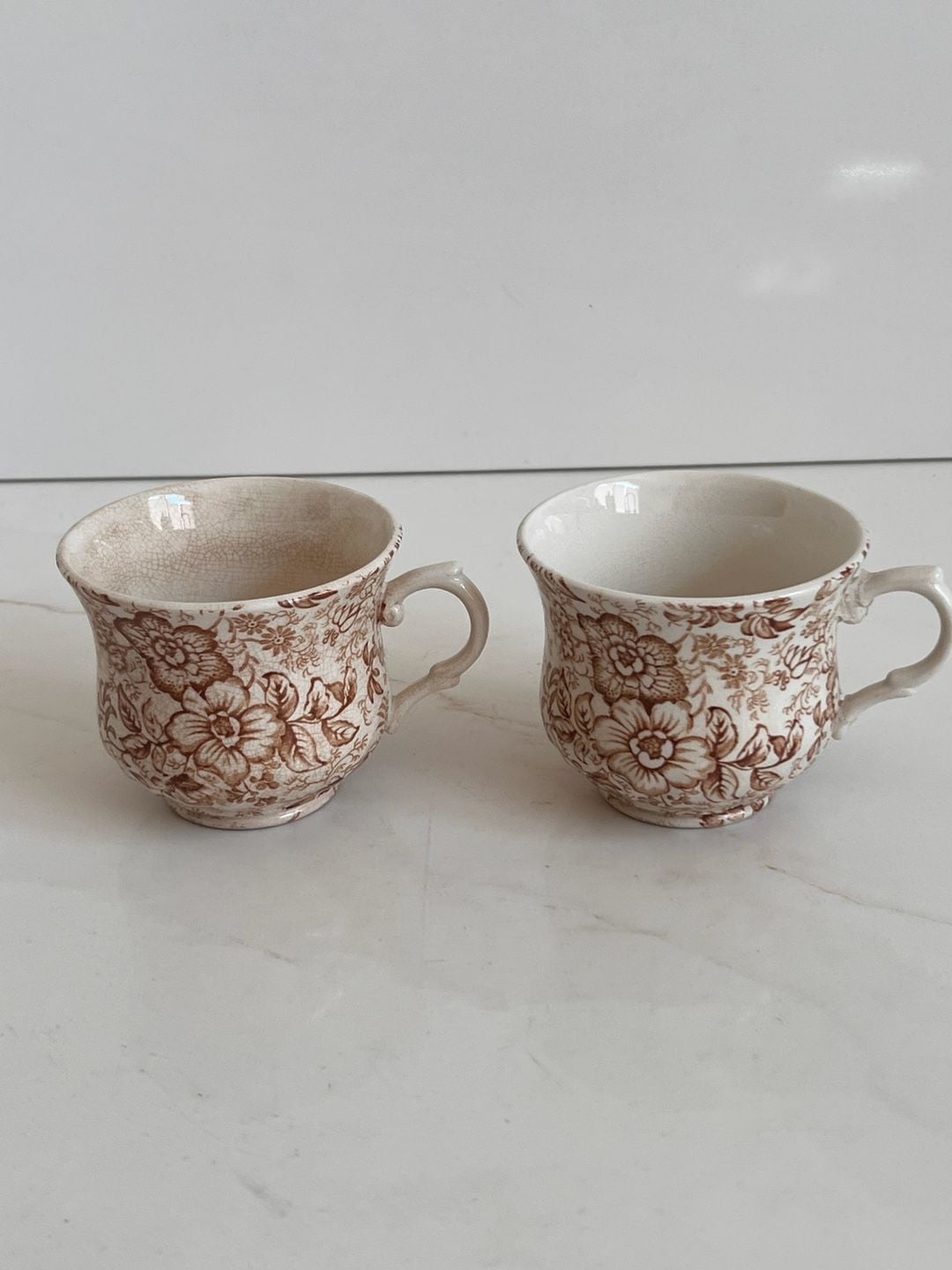 James Kent Old Foley Staffordshire Brown Transferware Tea Cup Pair 6