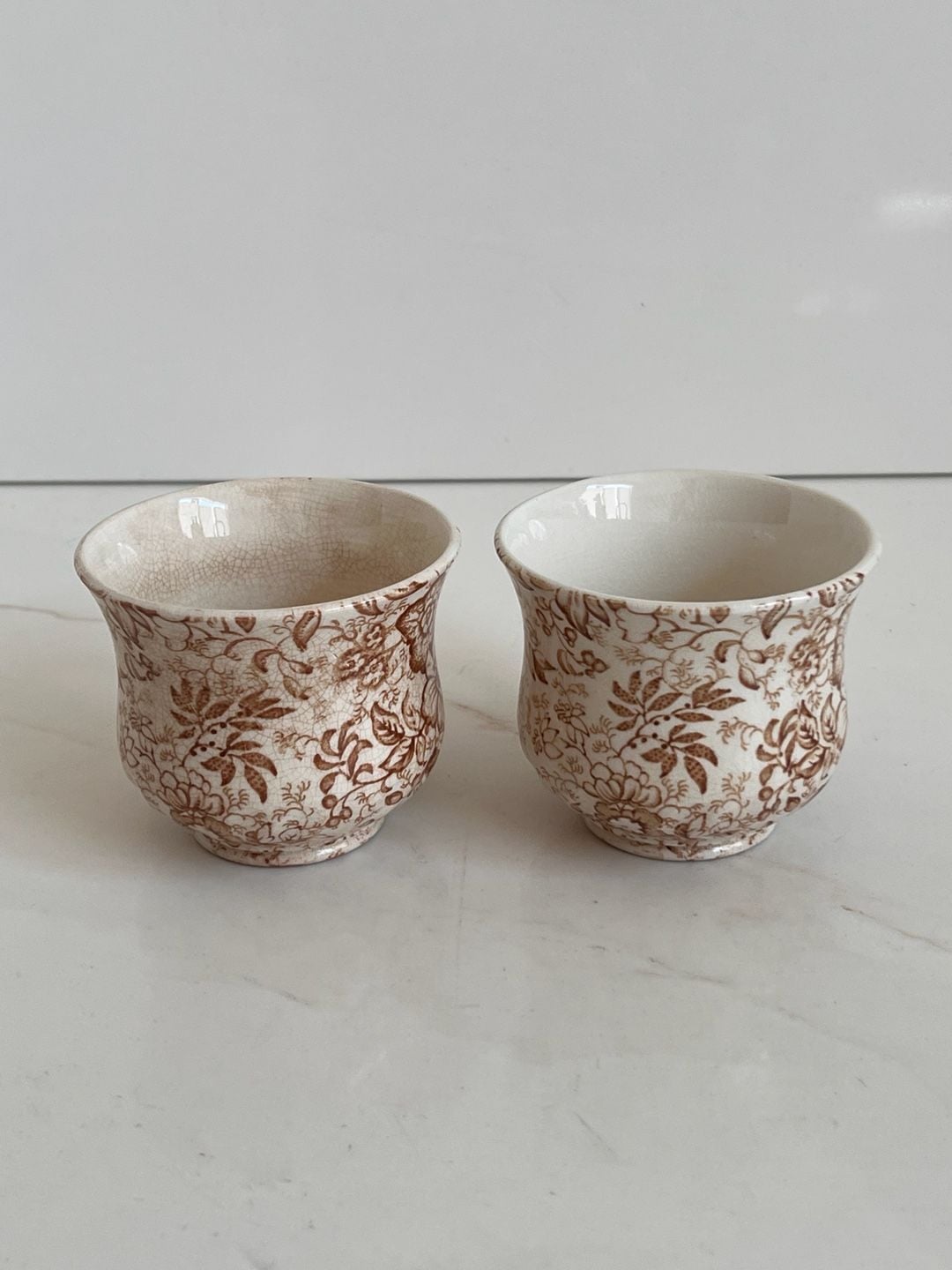 James Kent Old Foley Staffordshire Brown Transferware Tea Cup Pair 7