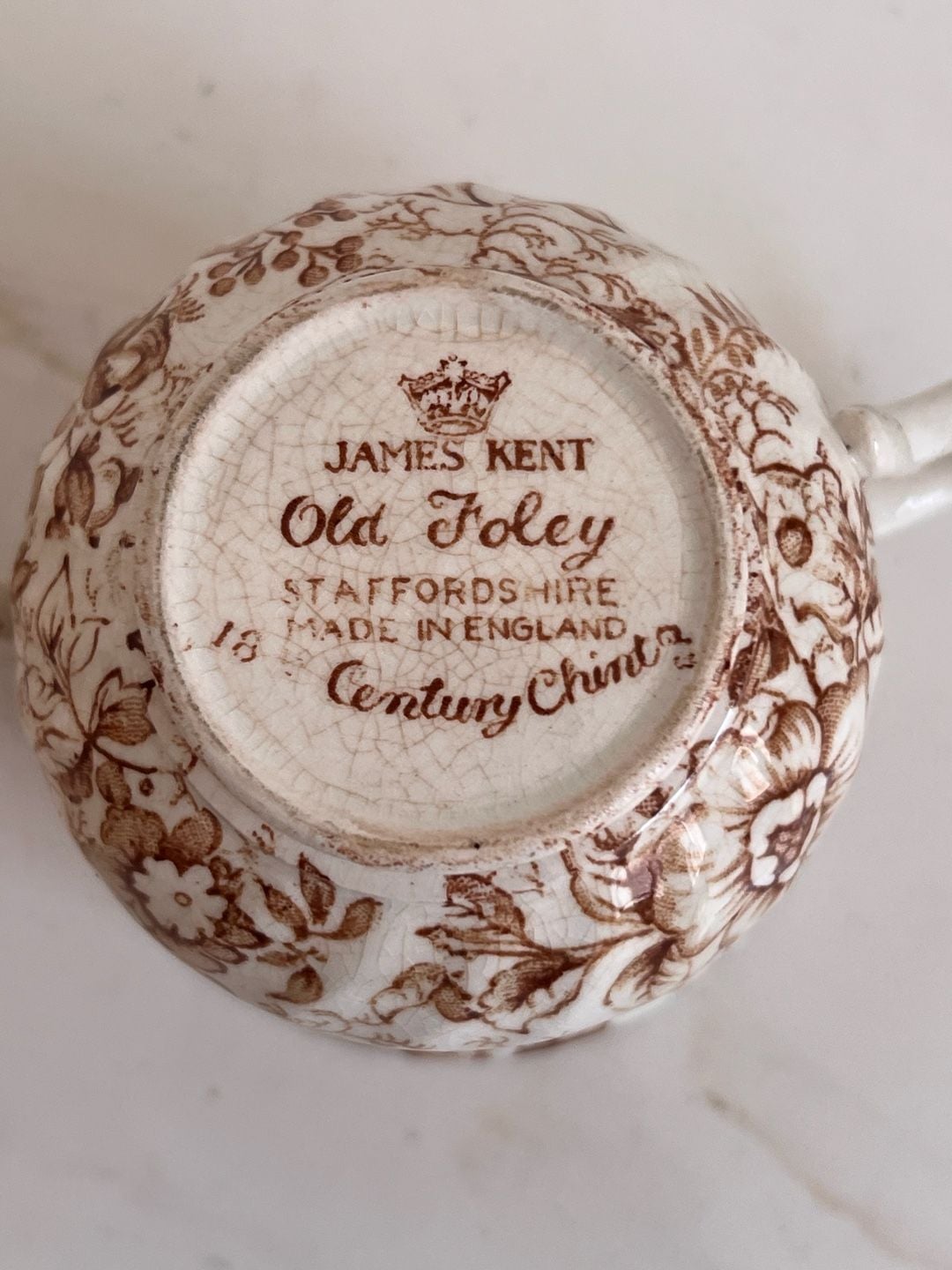 James Kent Old Foley Staffordshire Brown Transferware Tea Cup Pair 9