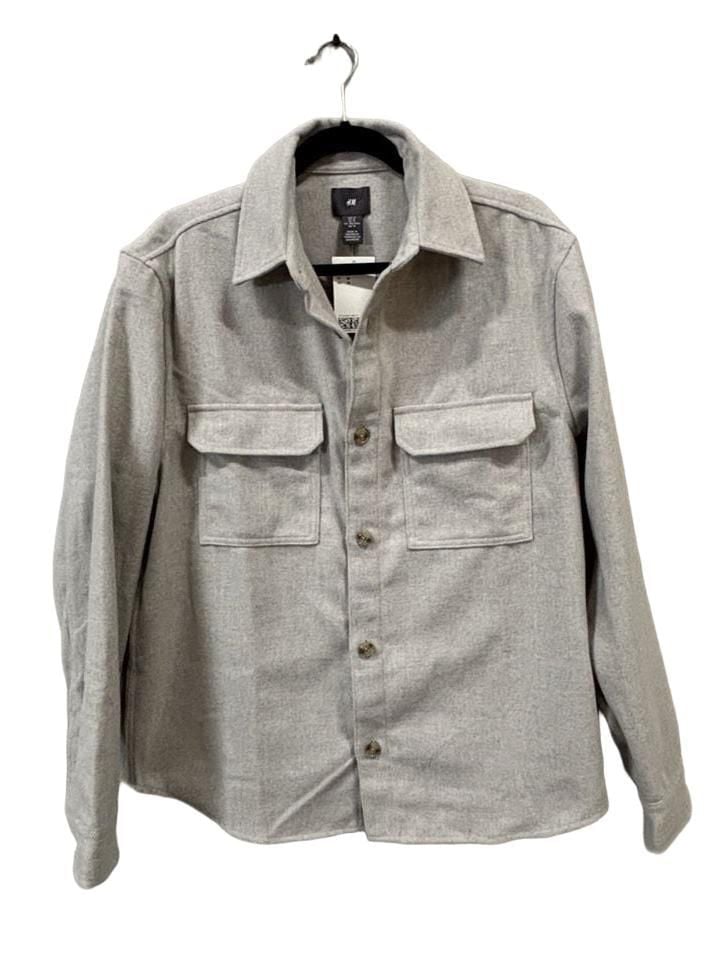 H&M Regular Fit Felted Overshirt Grey Button-Up Shacket Sz M 2