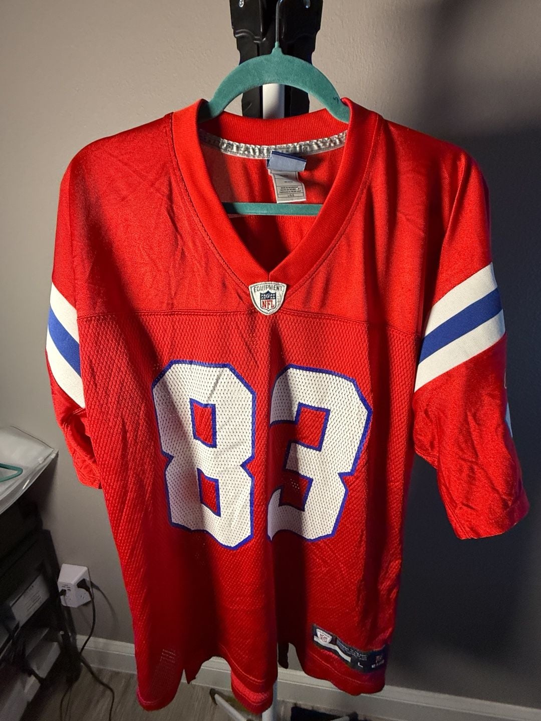 Reebok New England Patriots Jersey Size L Red AFL 50th Anniversary #83 7