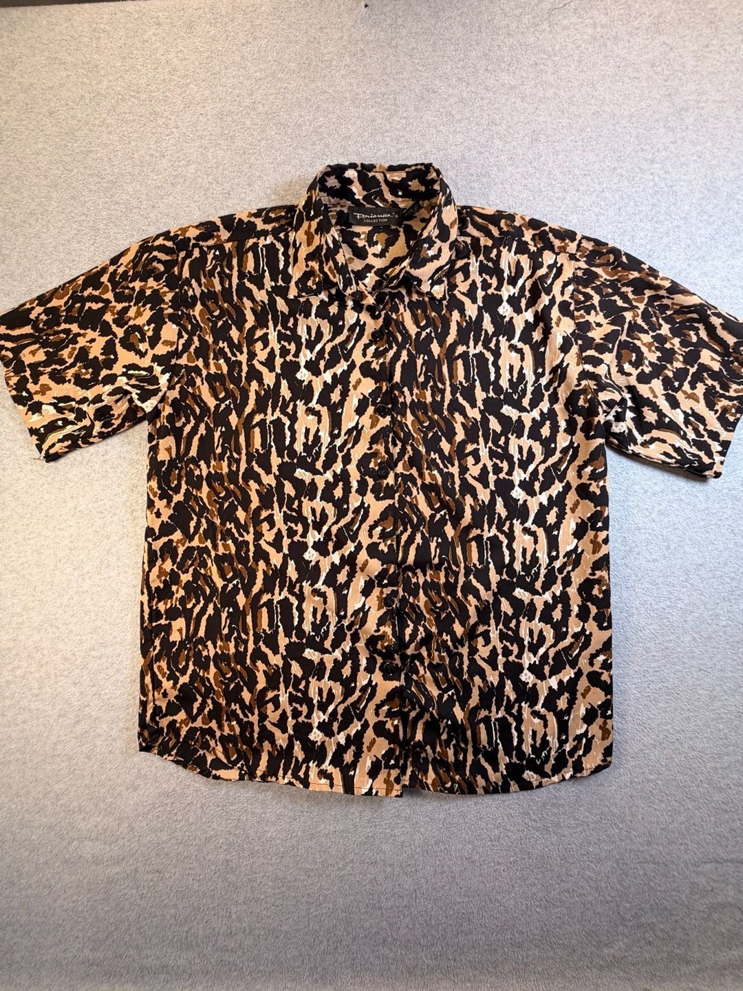 Prianika's Collection Leopard Print Button-Up Shirt Size M Brown Polyester 2
