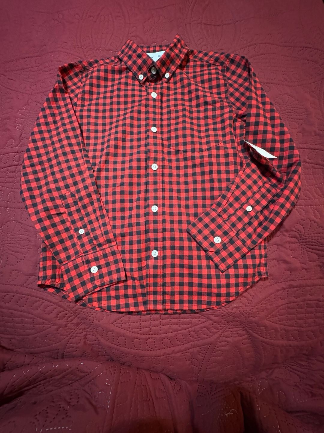 Old Navy Long Sleeve Button Down Shirt Size M (8) Red Black Plaid 2