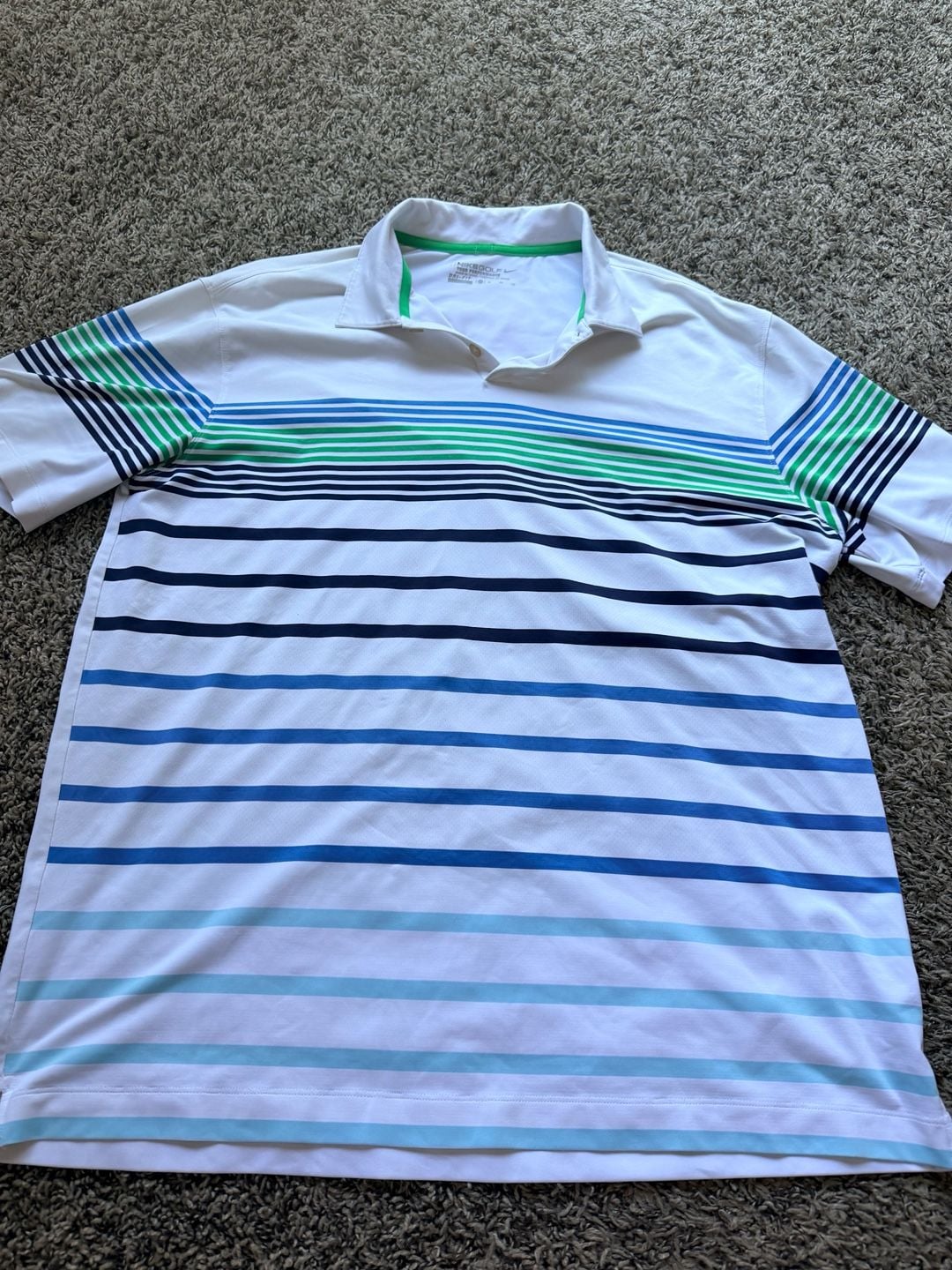 Nike Golf Tour Performance Polo Shirt Size XL White Blue Green Striped Dri-Fit 2
