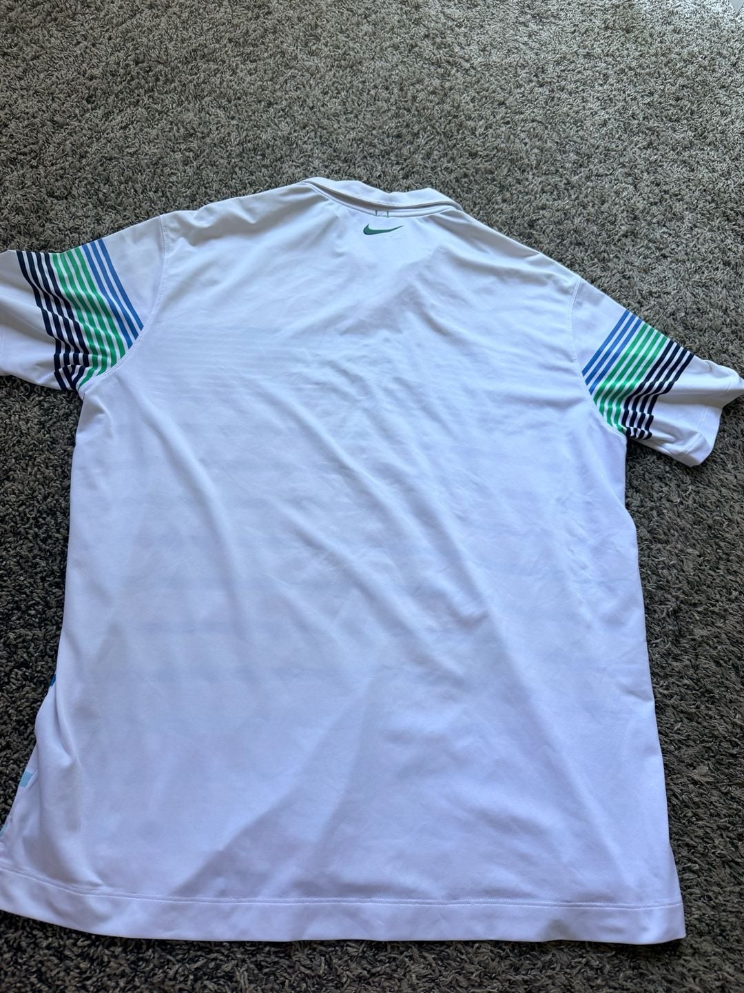 Nike Golf Tour Performance Polo Shirt Size XL White Blue Green Striped Dri-Fit 4