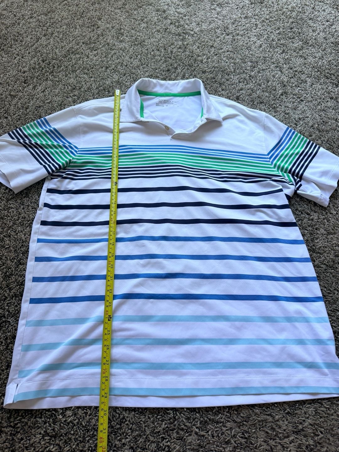 Nike Golf Tour Performance Polo Shirt Size XL White Blue Green Striped Dri-Fit 5