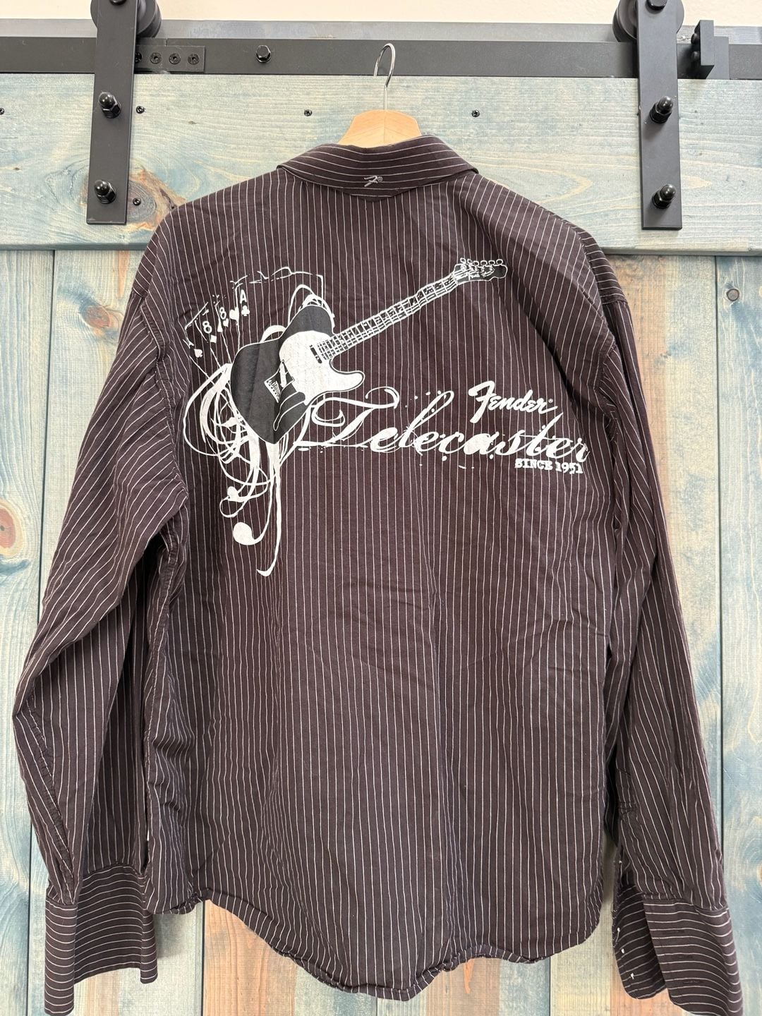 Fender Telecaster Graphic Striped Button Down Brown Shirt 2