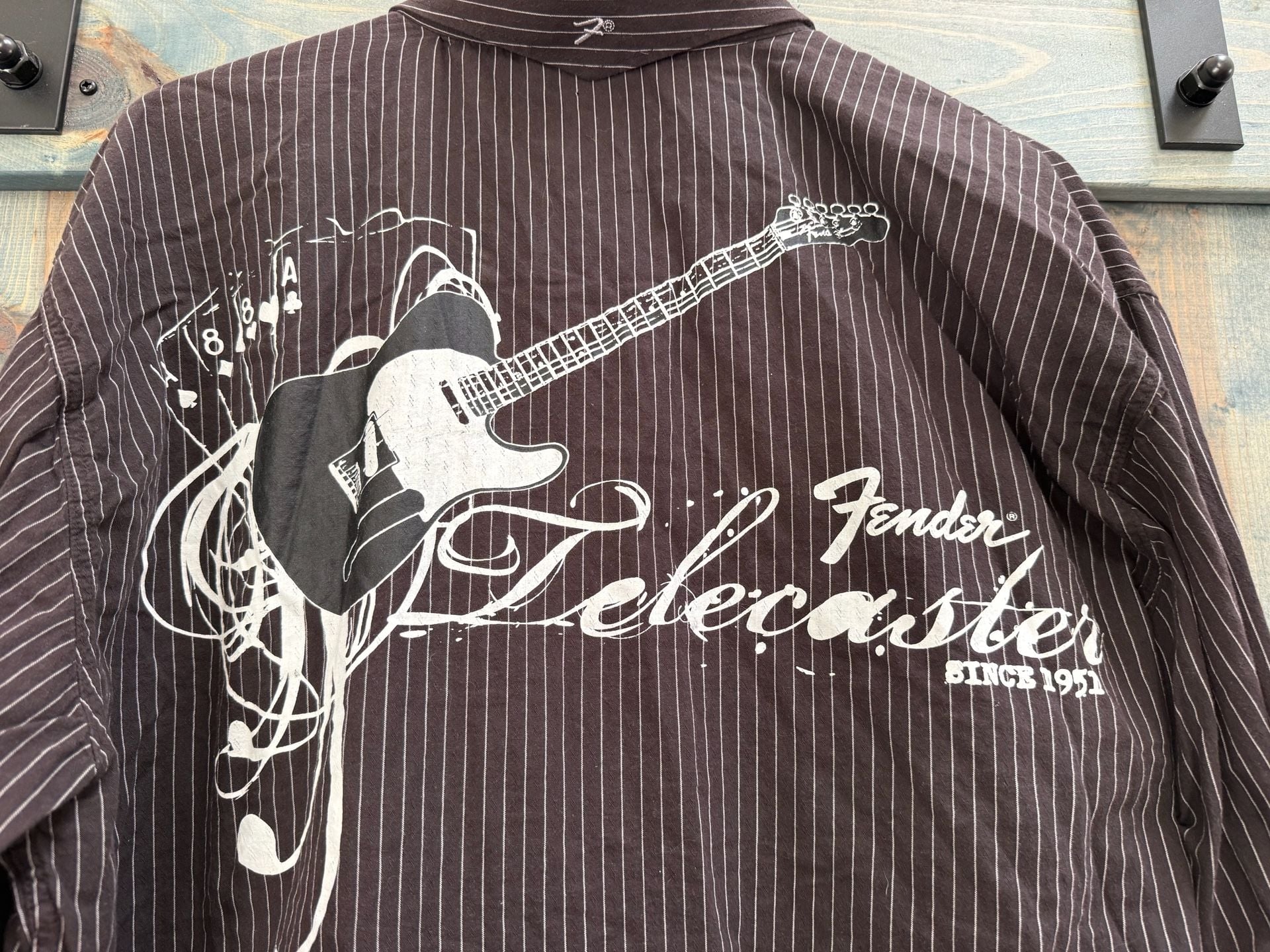 Fender Telecaster Graphic Striped Button Down Brown Shirt 3