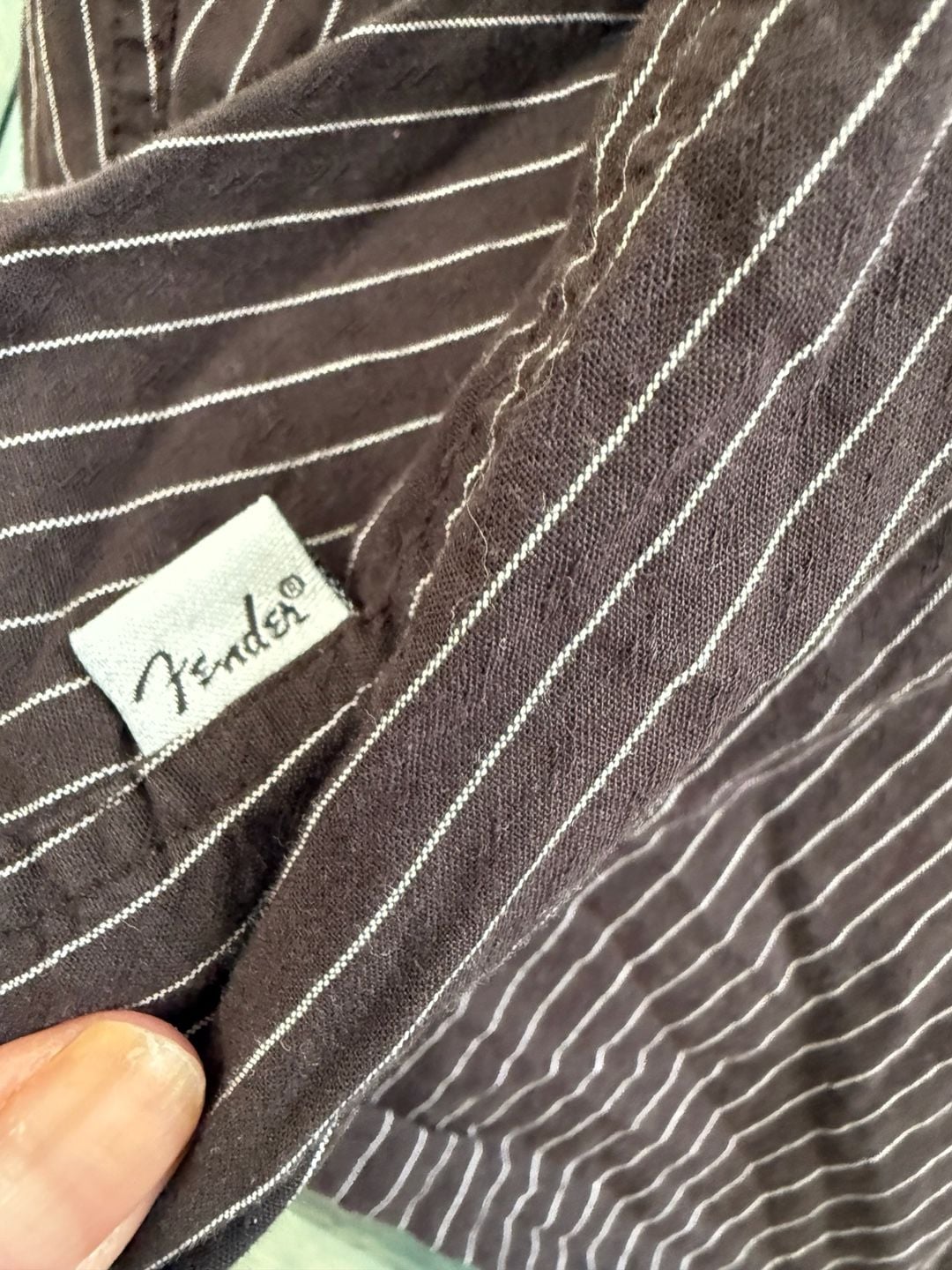 Fender Telecaster Graphic Striped Button Down Brown Shirt 5