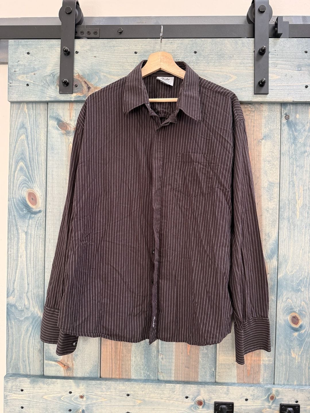 Fender Telecaster Graphic Striped Button Down Brown Shirt 6