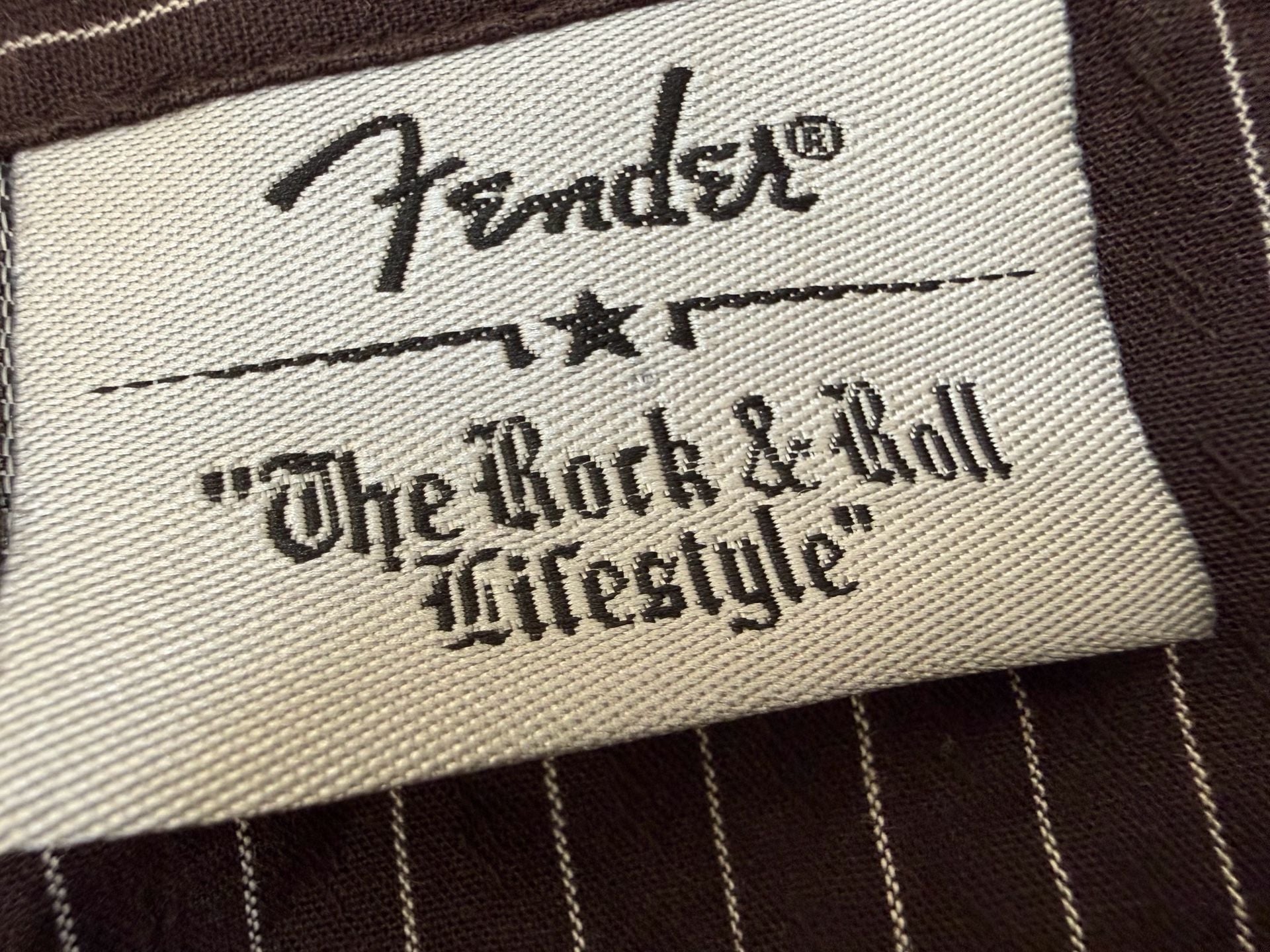 Fender Telecaster Graphic Striped Button Down Brown Shirt 8