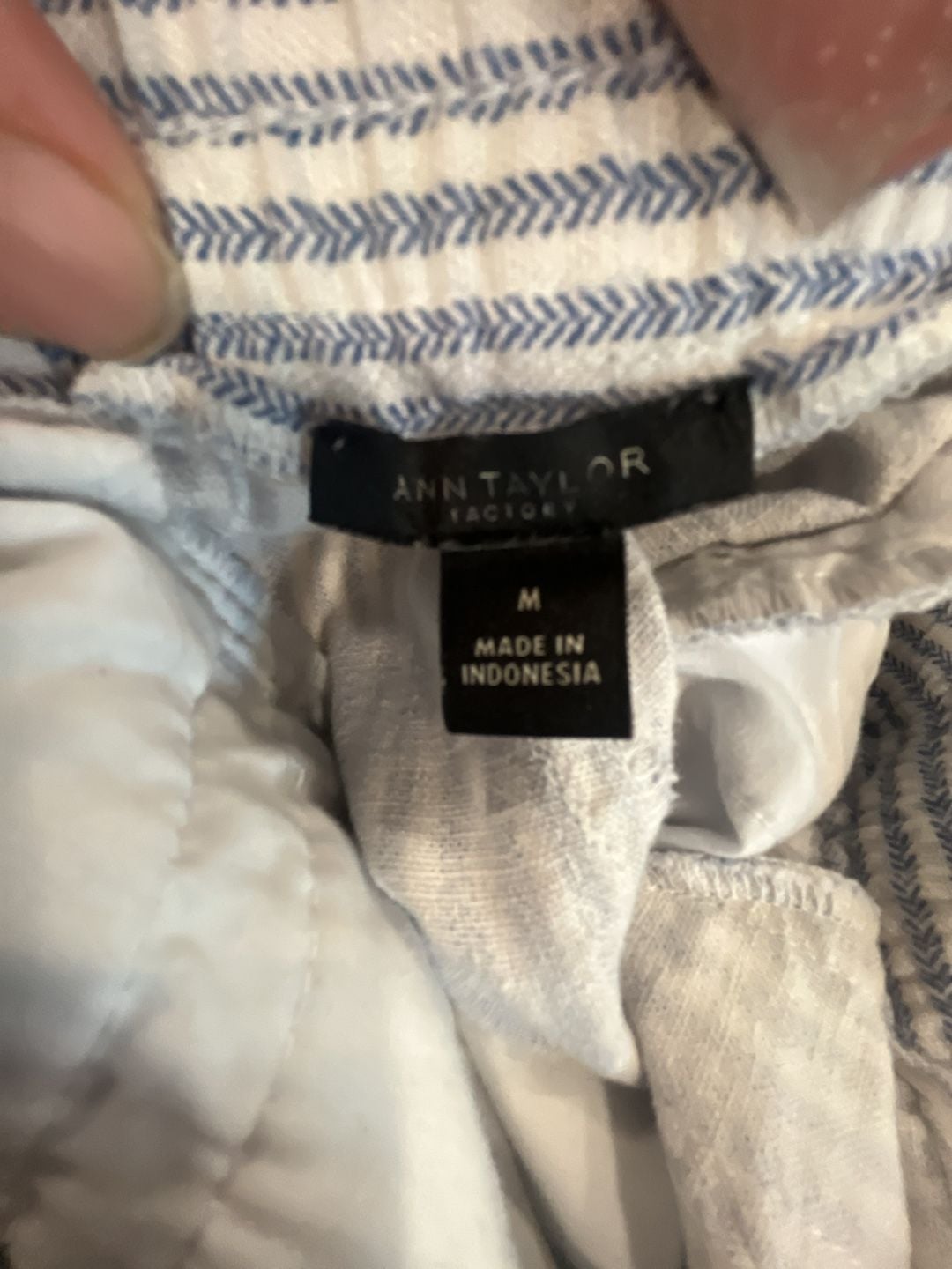 Ann Taylor Factory Striped Linen Blend Pants Blue White 11