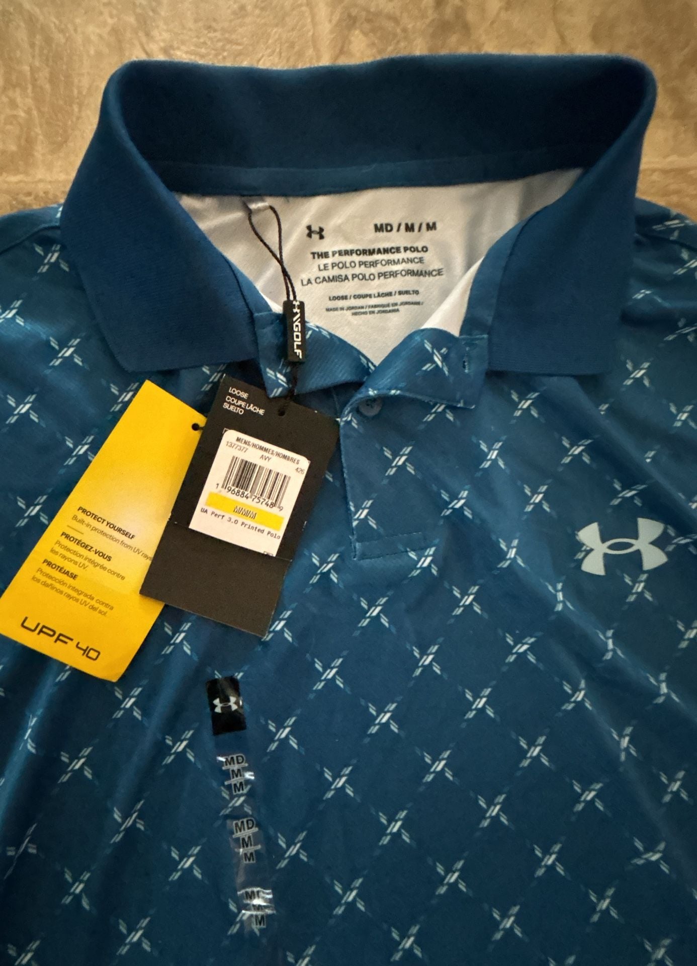 Under Armour Performance 3.0 Printed Polo Size MD Blue Novelty 4