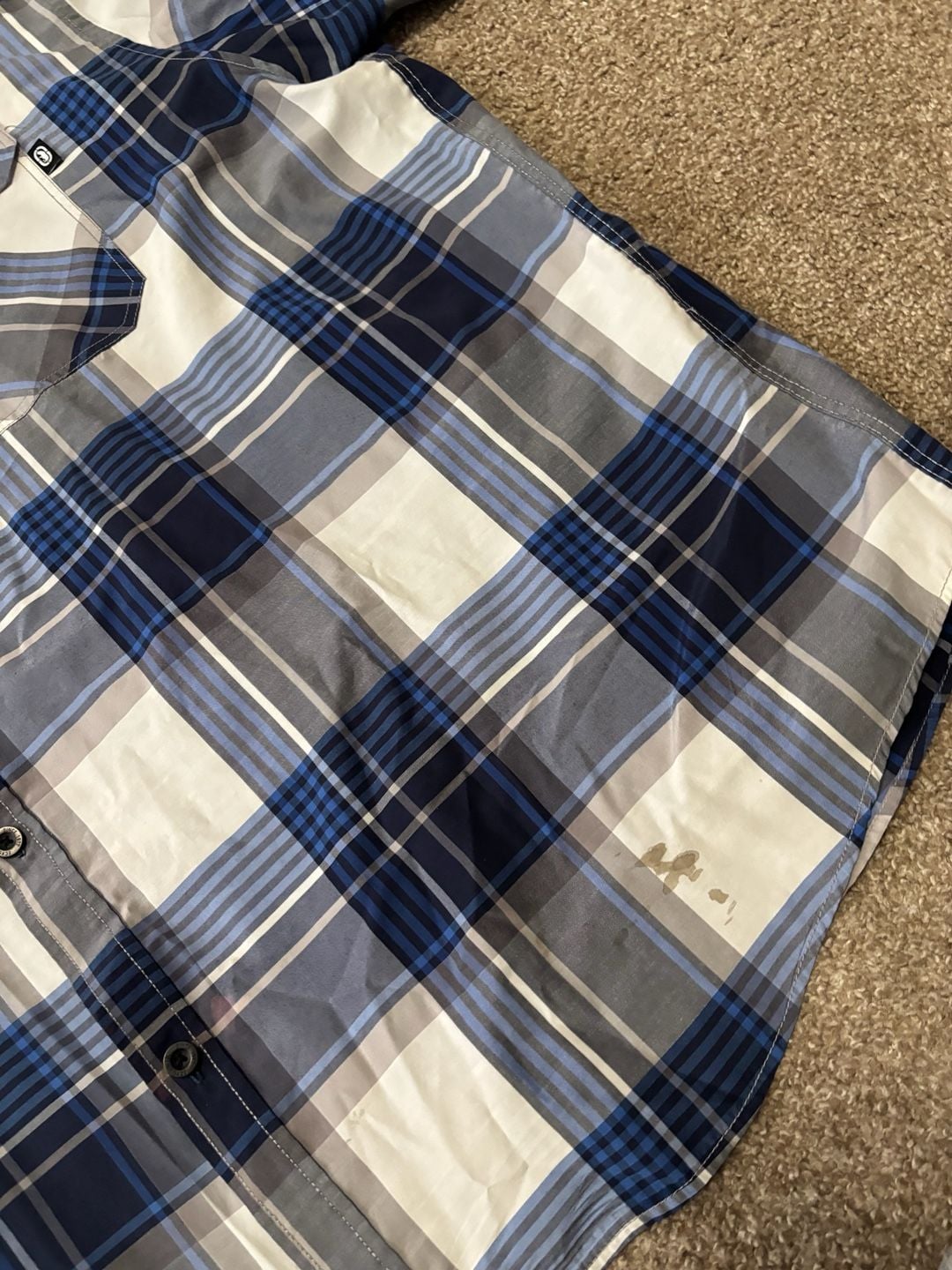 Early 2000s Ecko Unltd. Plaid Short Sleeve Button Down Shirt Size 6XB Blue White 5