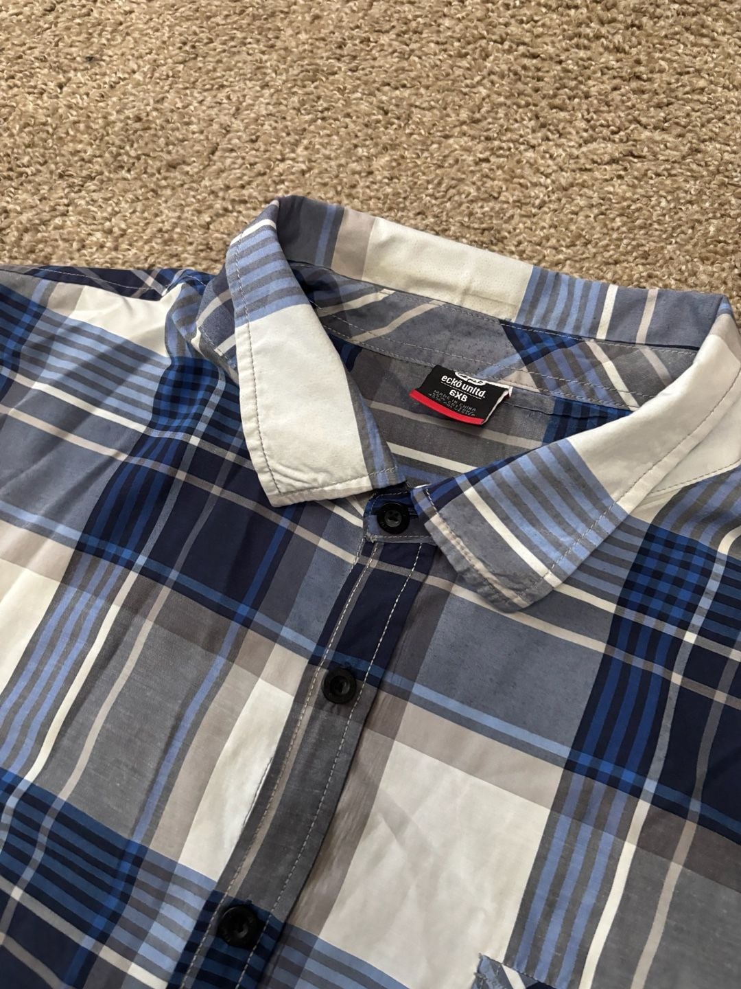 Early 2000s Ecko Unltd. Plaid Short Sleeve Button Down Shirt Size 6XB Blue White 6