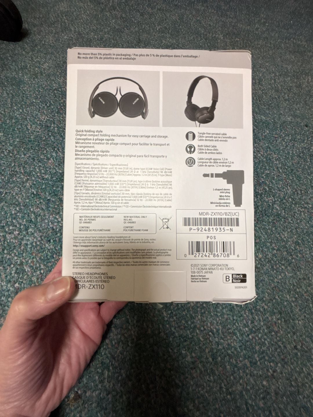 Sony MDR-ZX110 Stereo Headphones Black 3