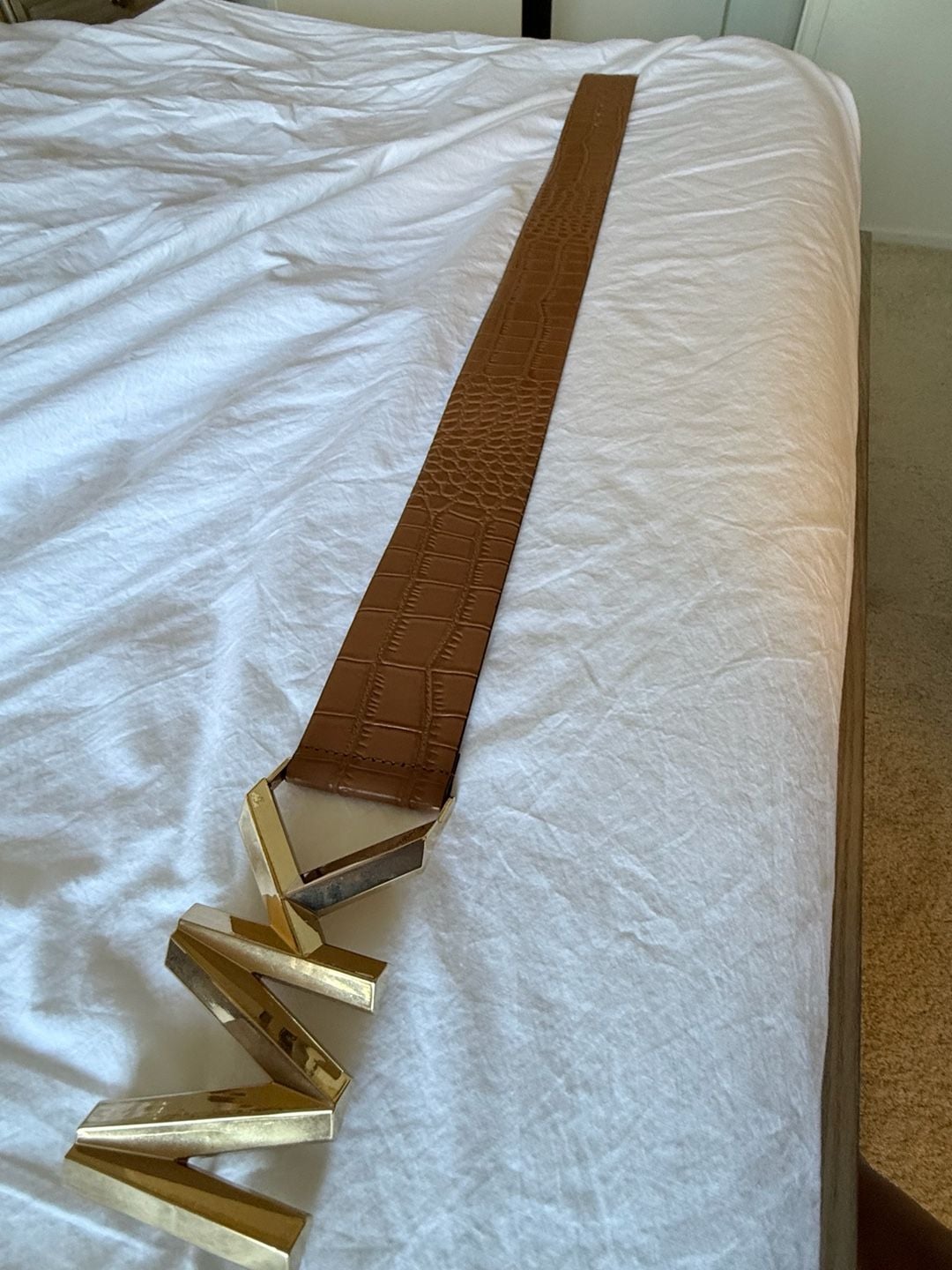 Michael Kors Logo Belt Size M Brown Croc Embossed Leather 2