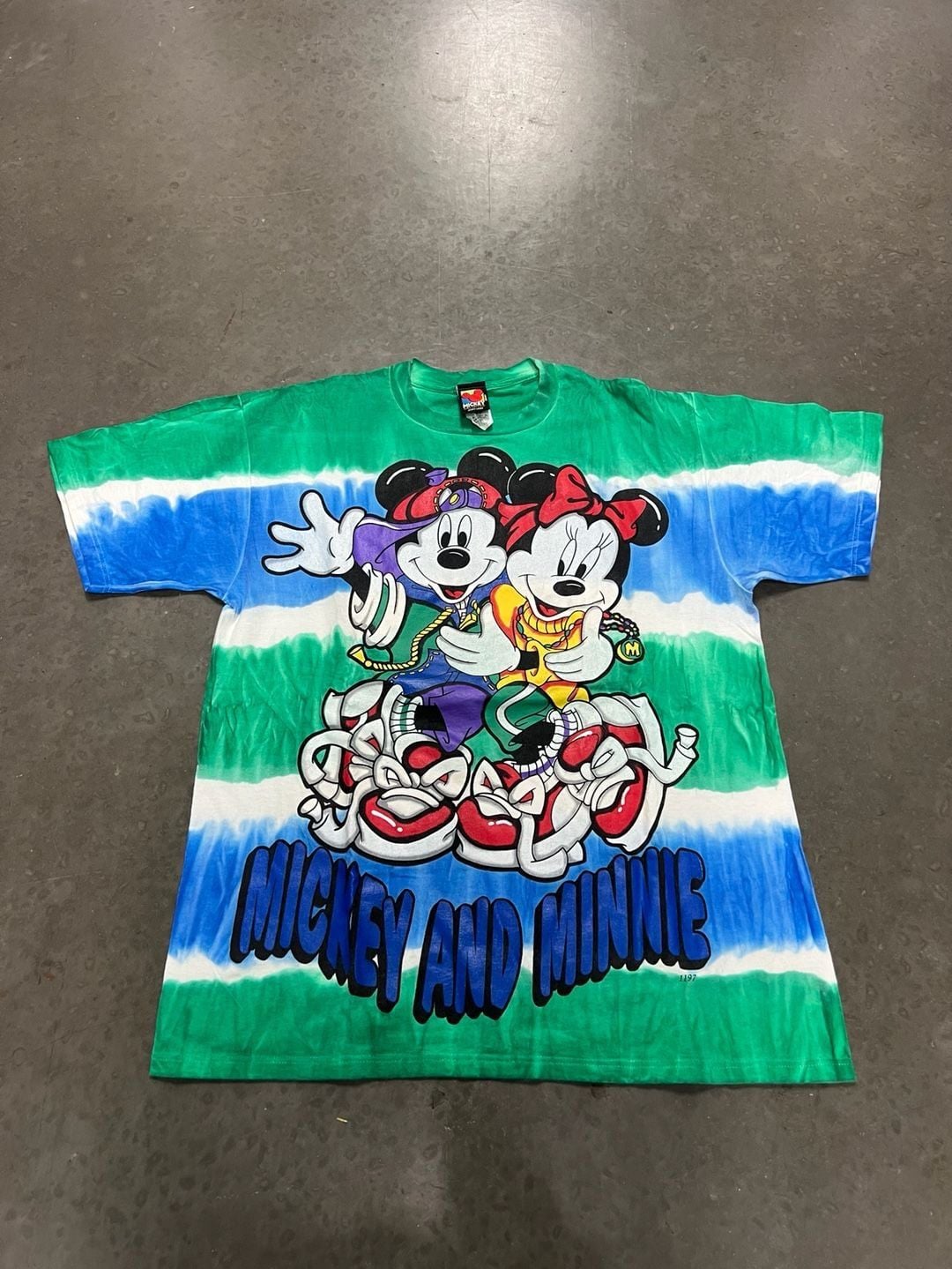 Vintage Mickey And Minnie Tie Dye T-Shirt Blue Green 1997 1