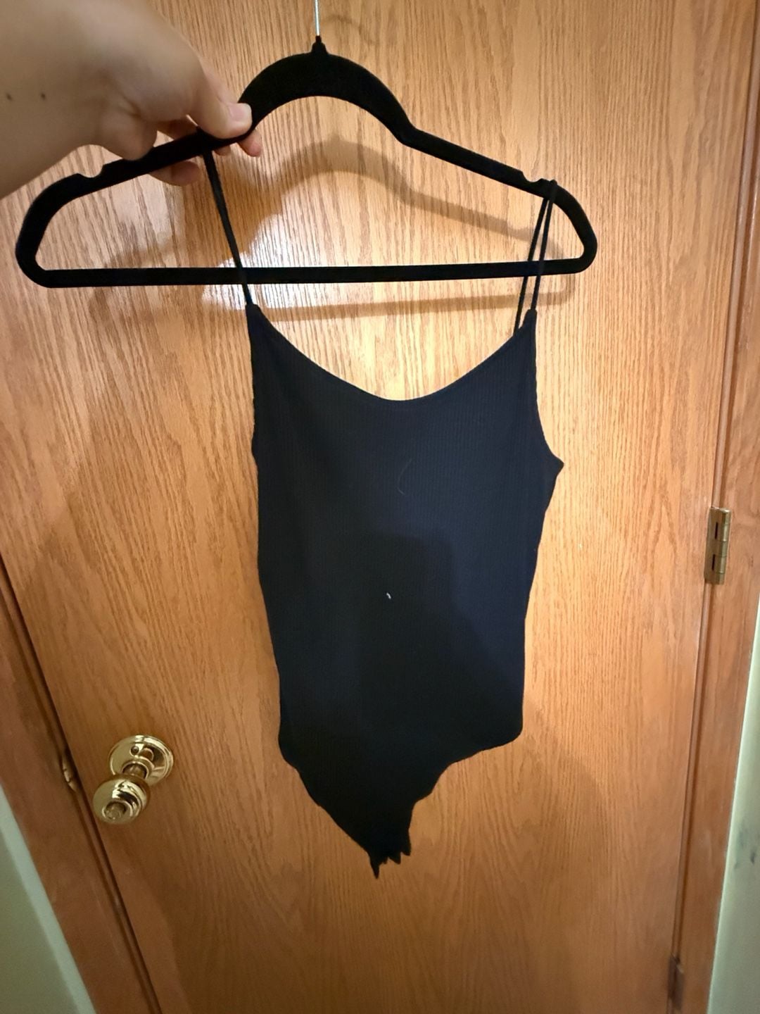 H&M Ribbed Cami Bodysuit Size S Black Scoop Neck 1