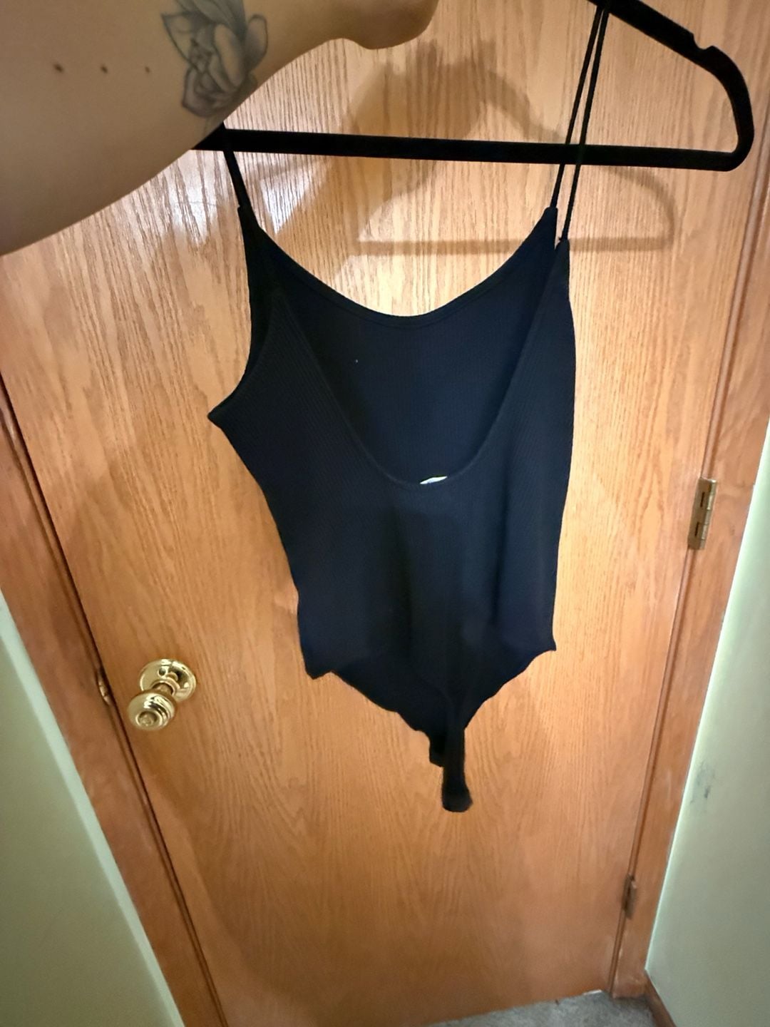 H&M Ribbed Cami Bodysuit Size S Black Scoop Neck 4