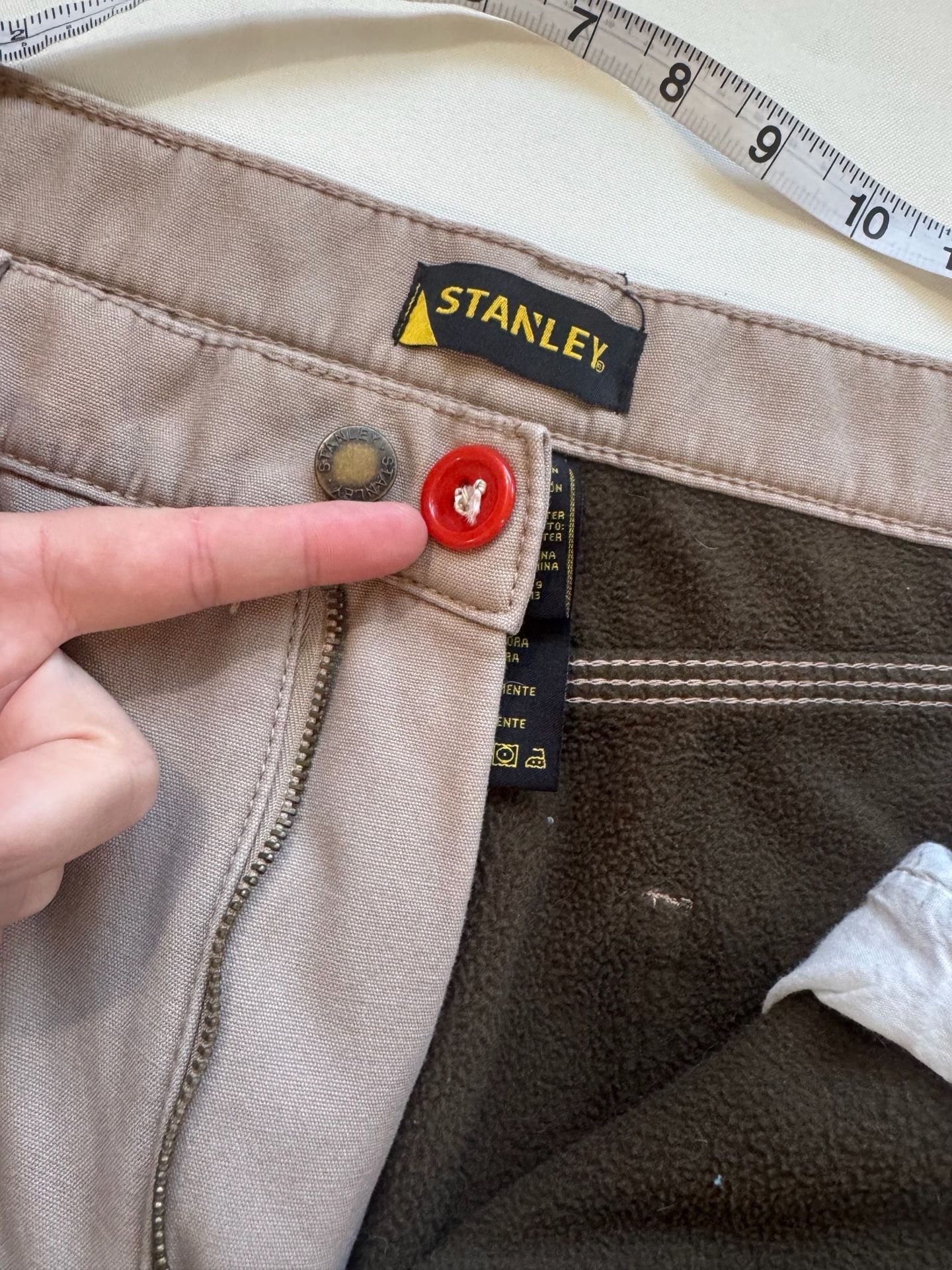 Stanley Fleece Lined Workwear Carpenter Utility Pants Tan Men’s 36x32 5