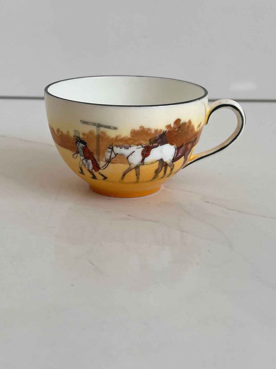 Royal Doulton Coaching Days Series Flat Teacup Yellow Coach Horses 1
