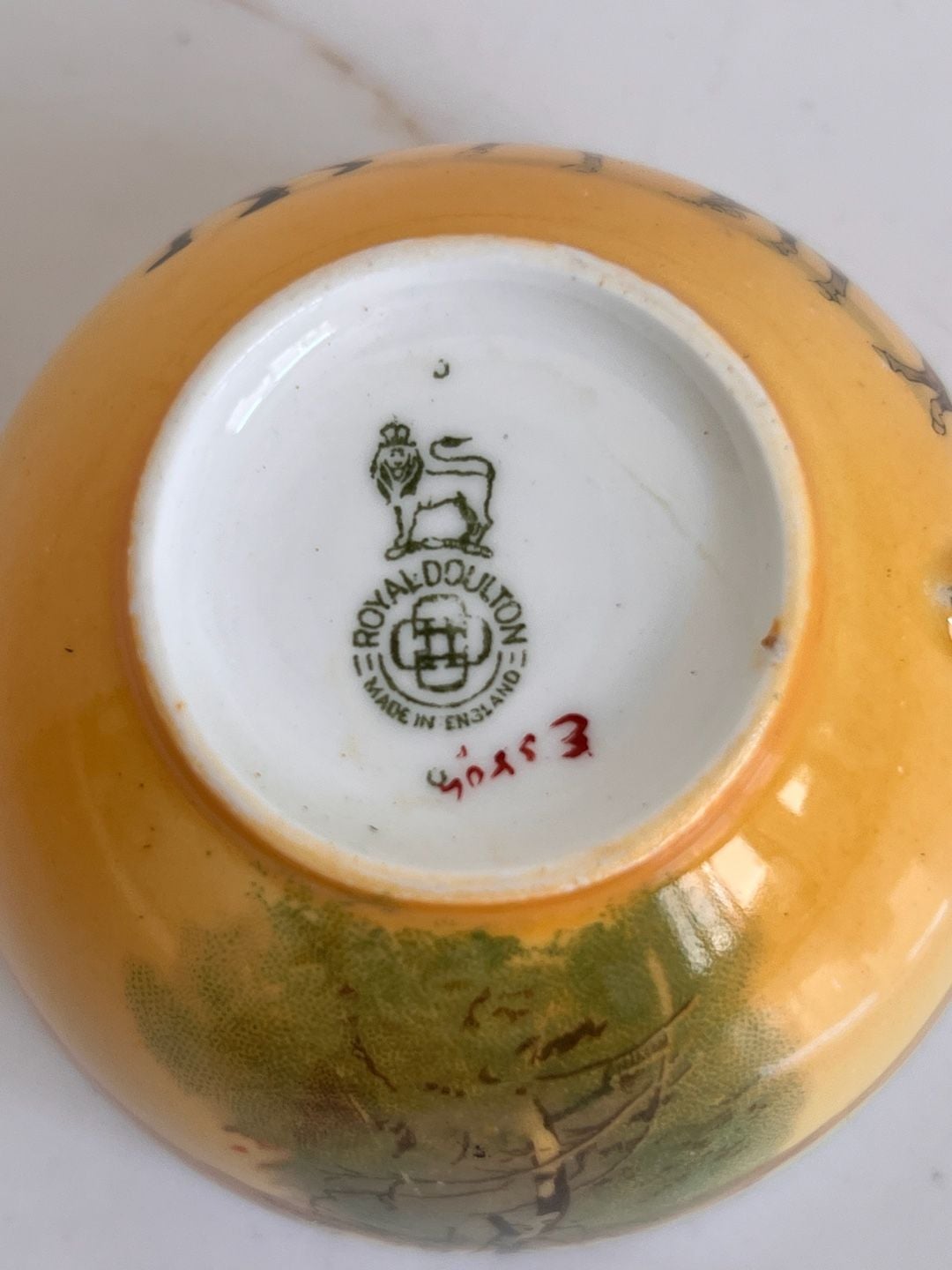 Royal Doulton Coaching Days Series Flat Teacup Yellow Coach Horses 5