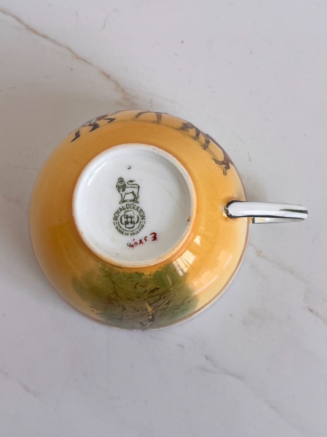 Royal Doulton Coaching Days Series Flat Teacup Yellow Coach Horses 6