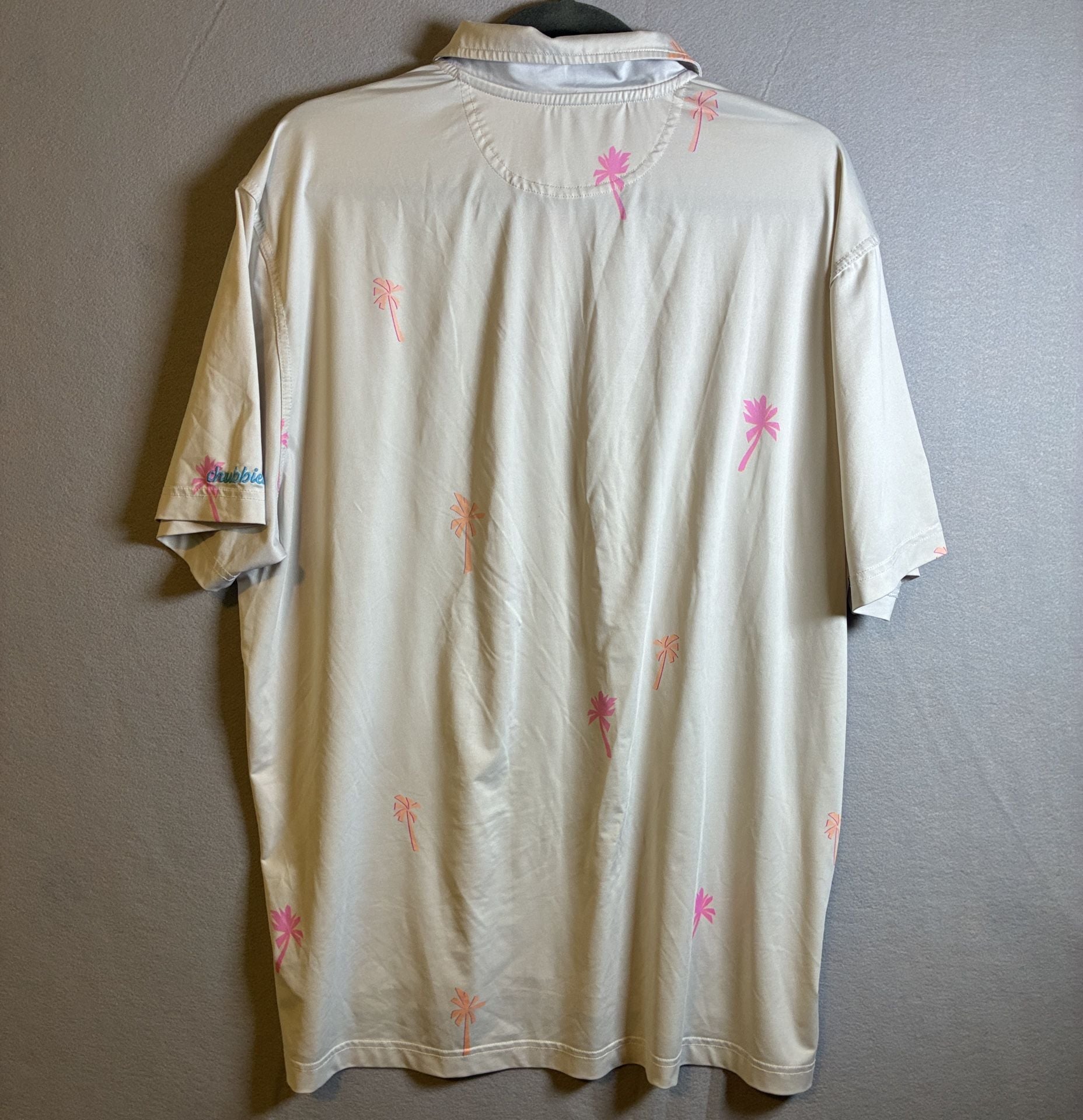 Chubbies Palm Tree Golf Polo Shirt XL Beige Pink Performance 7