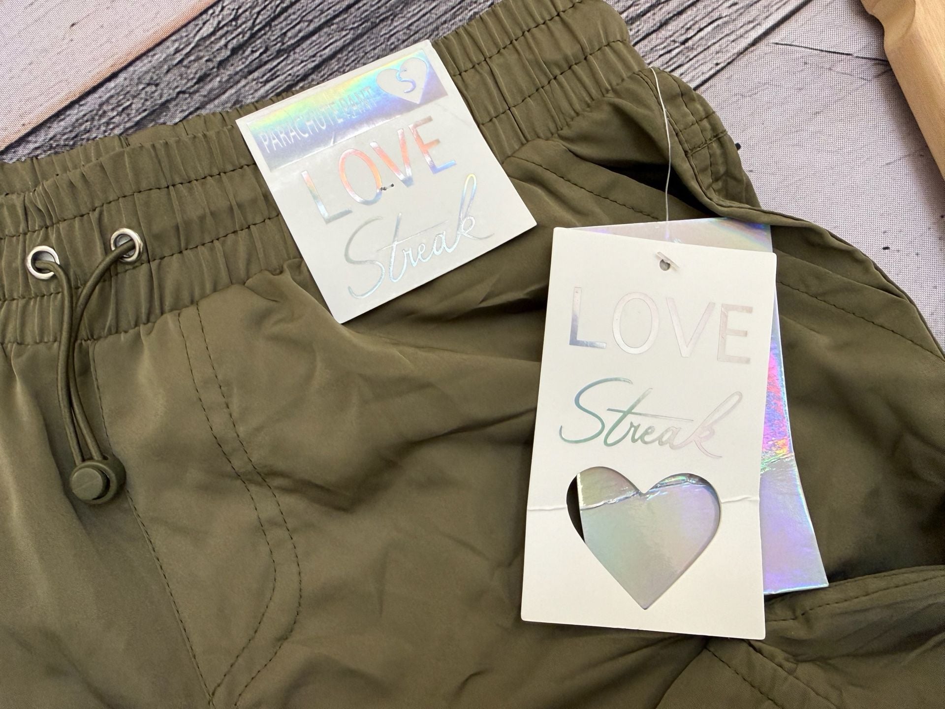 Love Streak Parachute Pants Size S Green Cargo High Waist Nylon 2