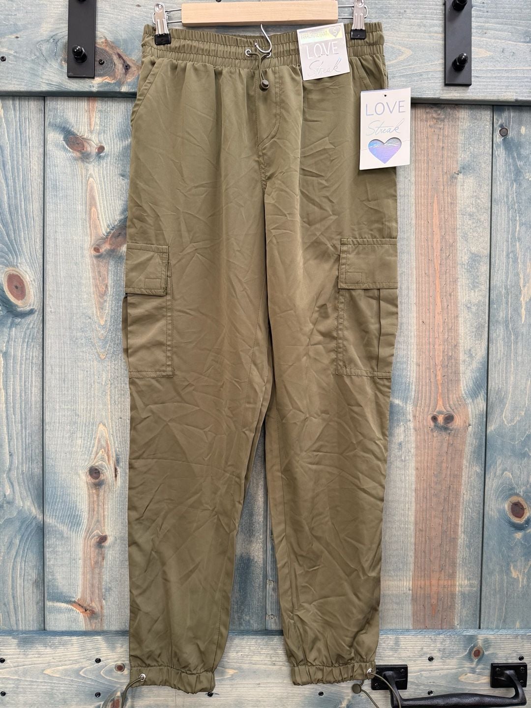 Love Streak Parachute Pants Size S Green Cargo High Waist Nylon 3