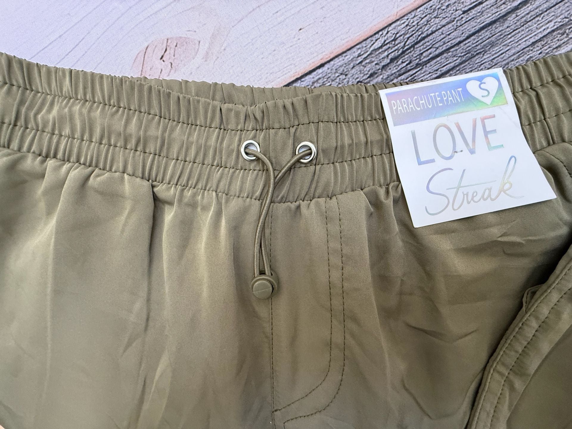 Love Streak Parachute Pants Size S Green Cargo High Waist Nylon 4