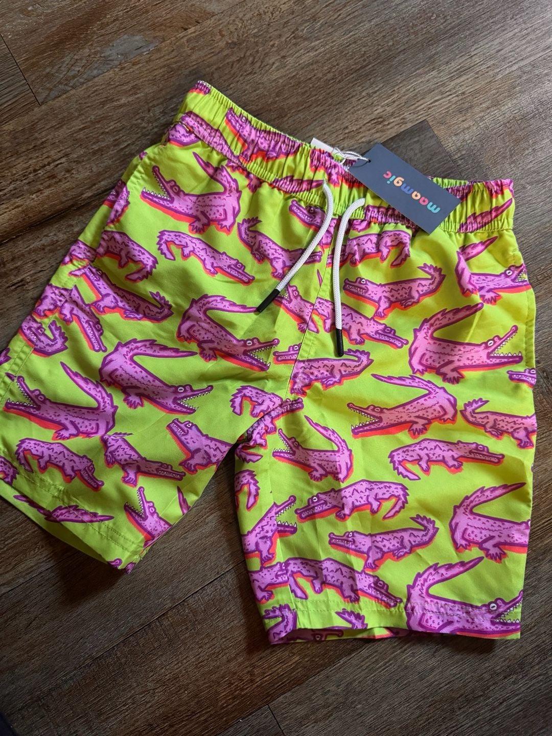 Maamgic Crocodile Print Swim Trunks Size 8 Green Pink 2
