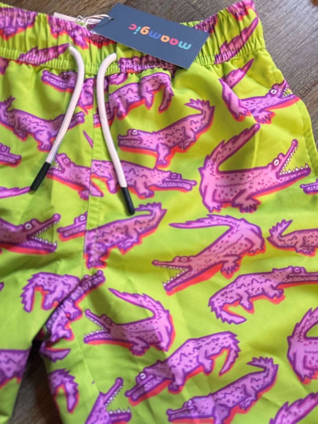 Maamgic Crocodile Print Swim Trunks Size 8 Green Pink 3