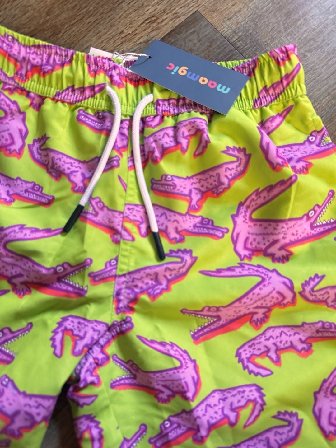 Maamgic Crocodile Print Swim Trunks Size 8 Green Pink 4