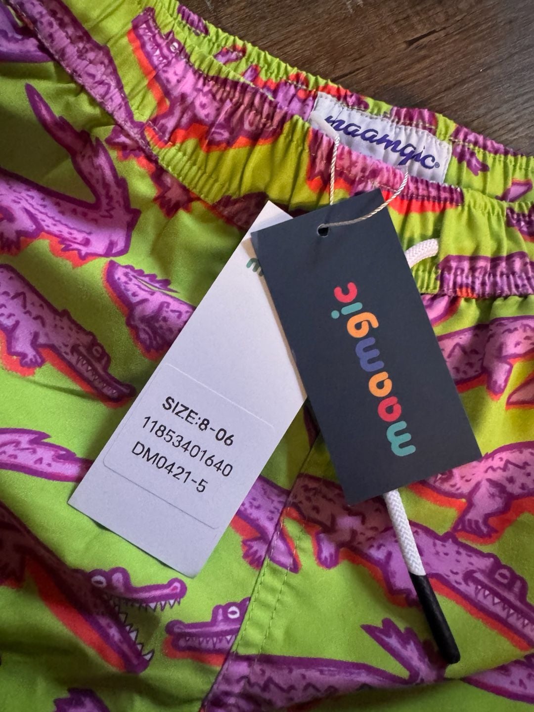 Maamgic Crocodile Print Swim Trunks Size 8 Green Pink 6