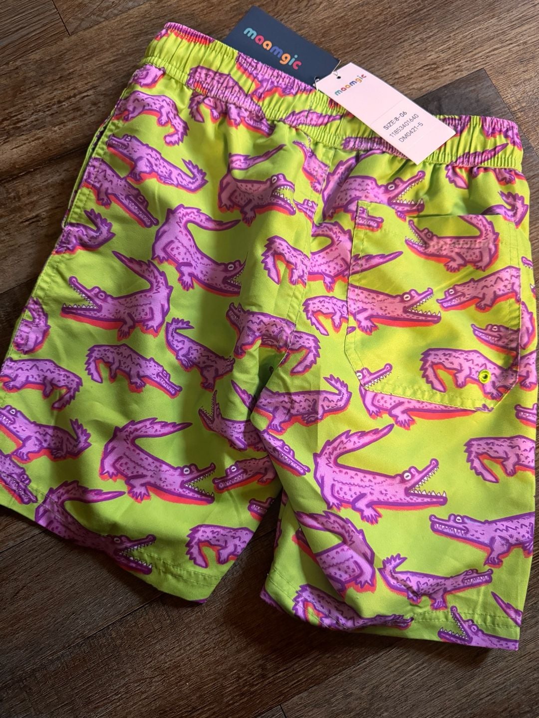 Maamgic Crocodile Print Swim Trunks Size 8 Green Pink 9