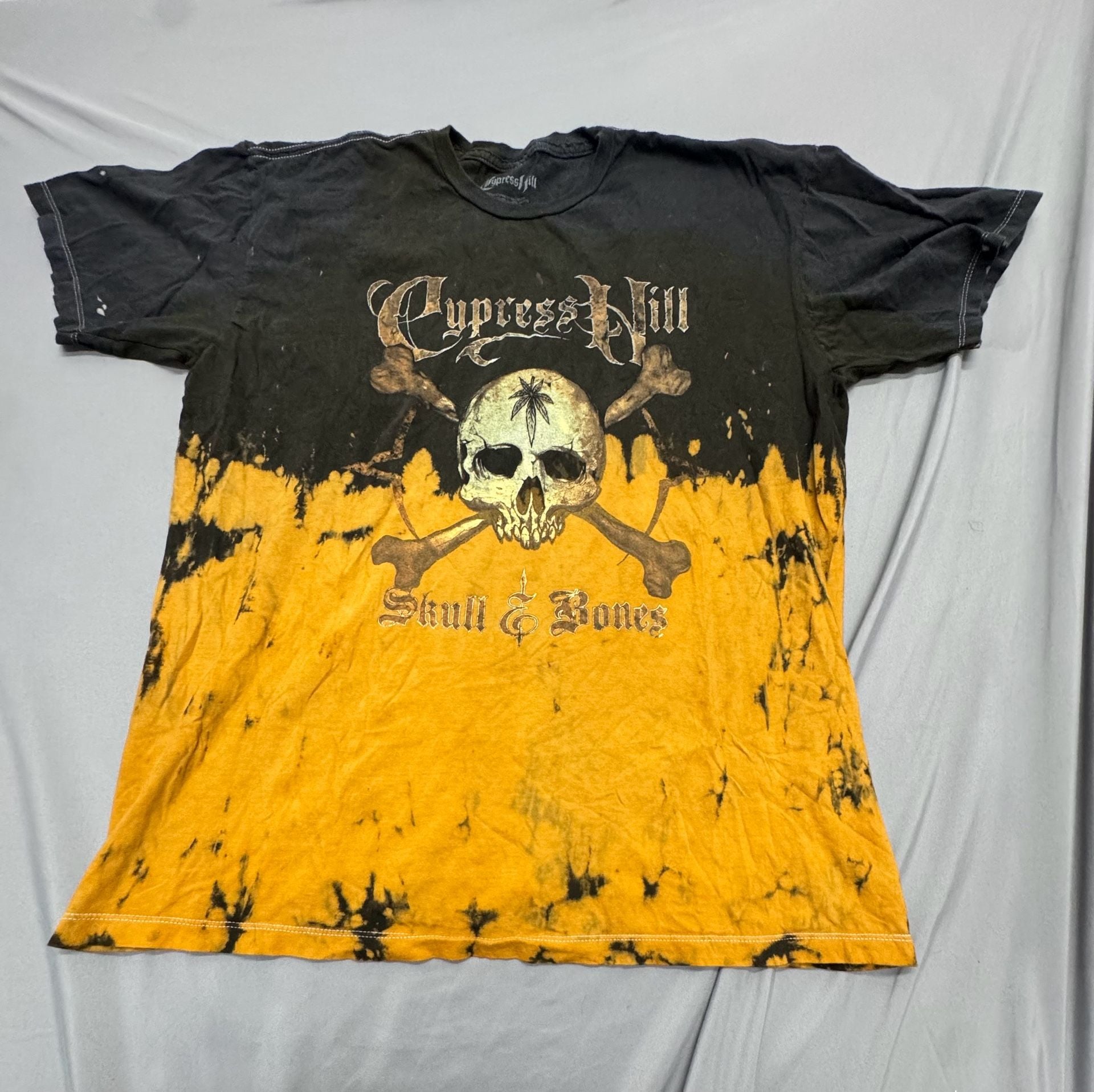 Cypress Hill Skull & Bones T-Shirt Size 2X Black Yellow Tie Dye 2