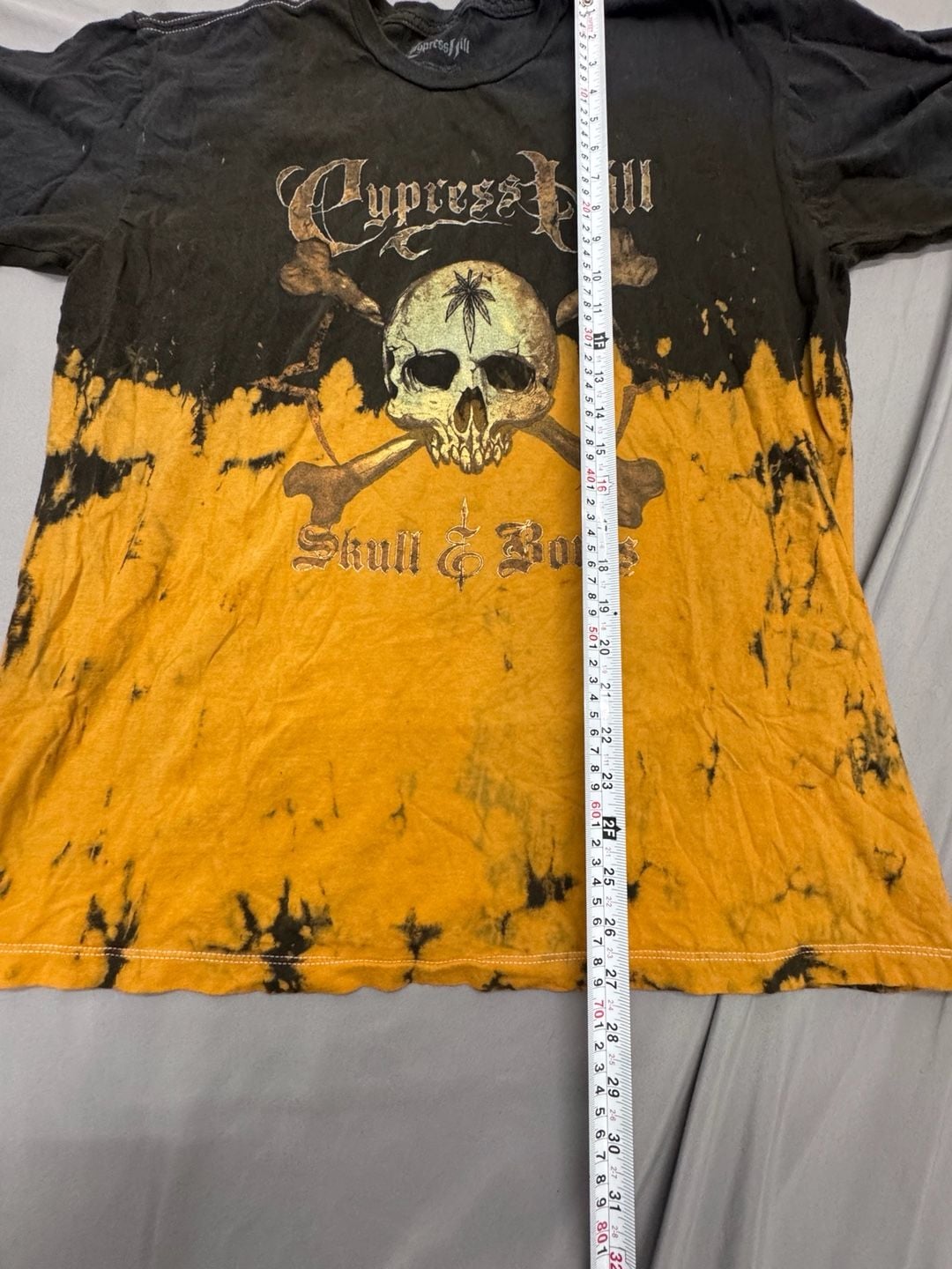 Cypress Hill Skull & Bones T-Shirt Size 2X Black Yellow Tie Dye 4