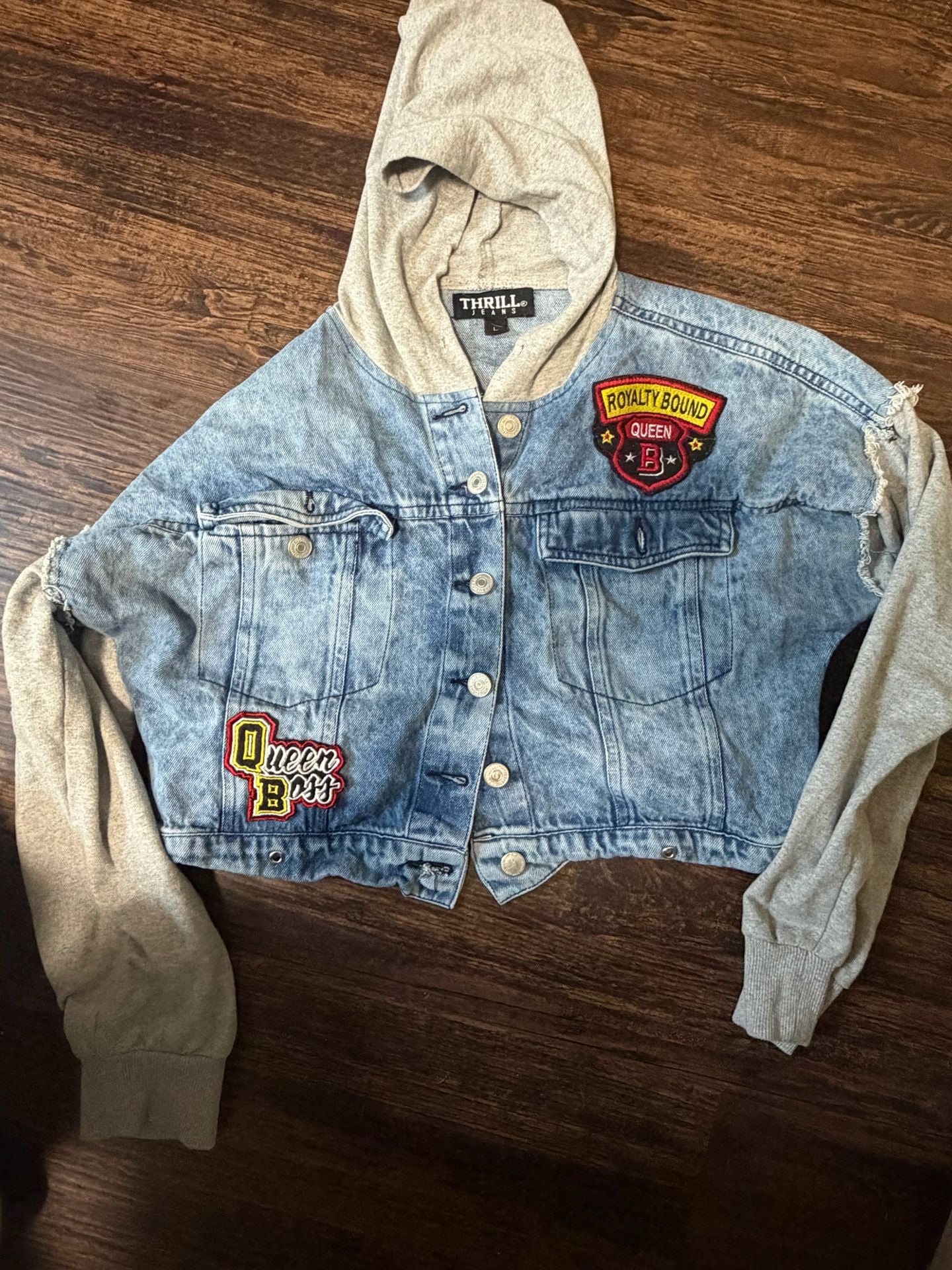 Thrill Jeans Hooded Denim Jacket Size L 3
